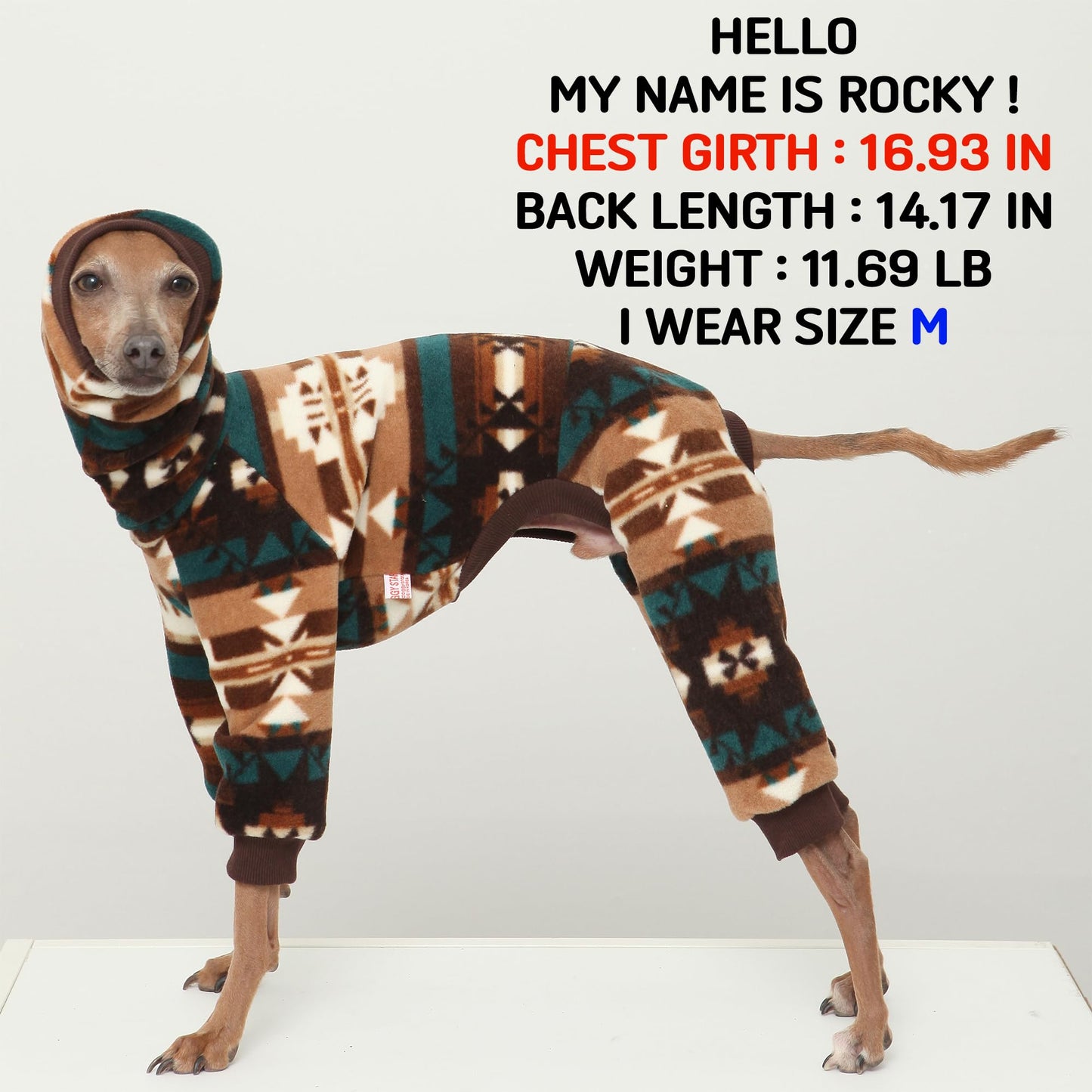 D DOGGY STAR Italian Greyhound Sweater Turtleneck Outfit Nordic Fleece Onesie Clothes Whippet for Dog Coat (S,Brown Nordic)