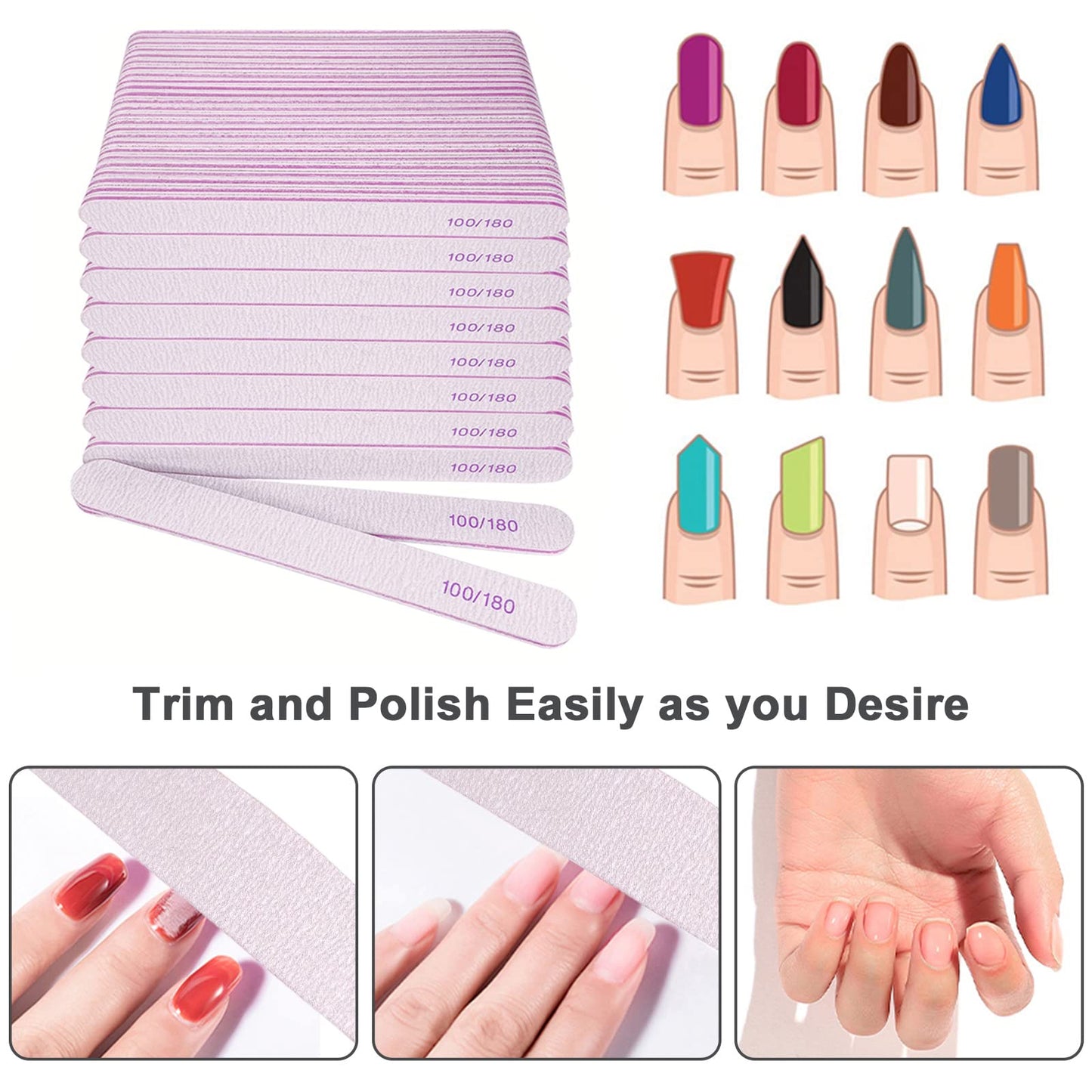 AhaTopia Nail File (200 Pcs), Bulk Emery Board Nail Files for Acrylic Nails and Natural Nails, 100/180 Grit Double Sided, Gray