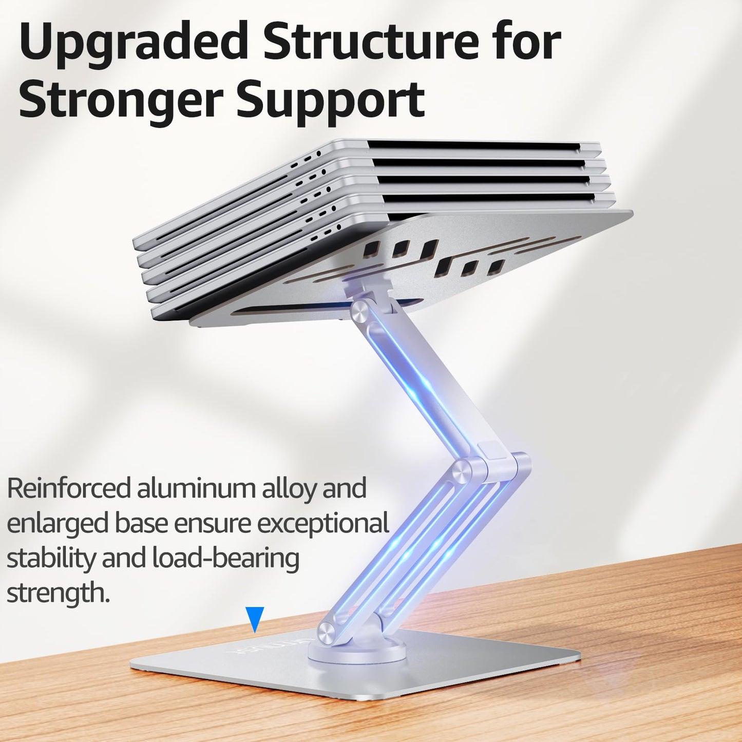 Urmust Adjustable Laptop Stand, Ergonomic with 360° Rotating Base, Foldable & Portable Laptop Riser, Compatible with MacBook, Dell, HP, Lenovo, and Other 10-17" Laptops (Silver)