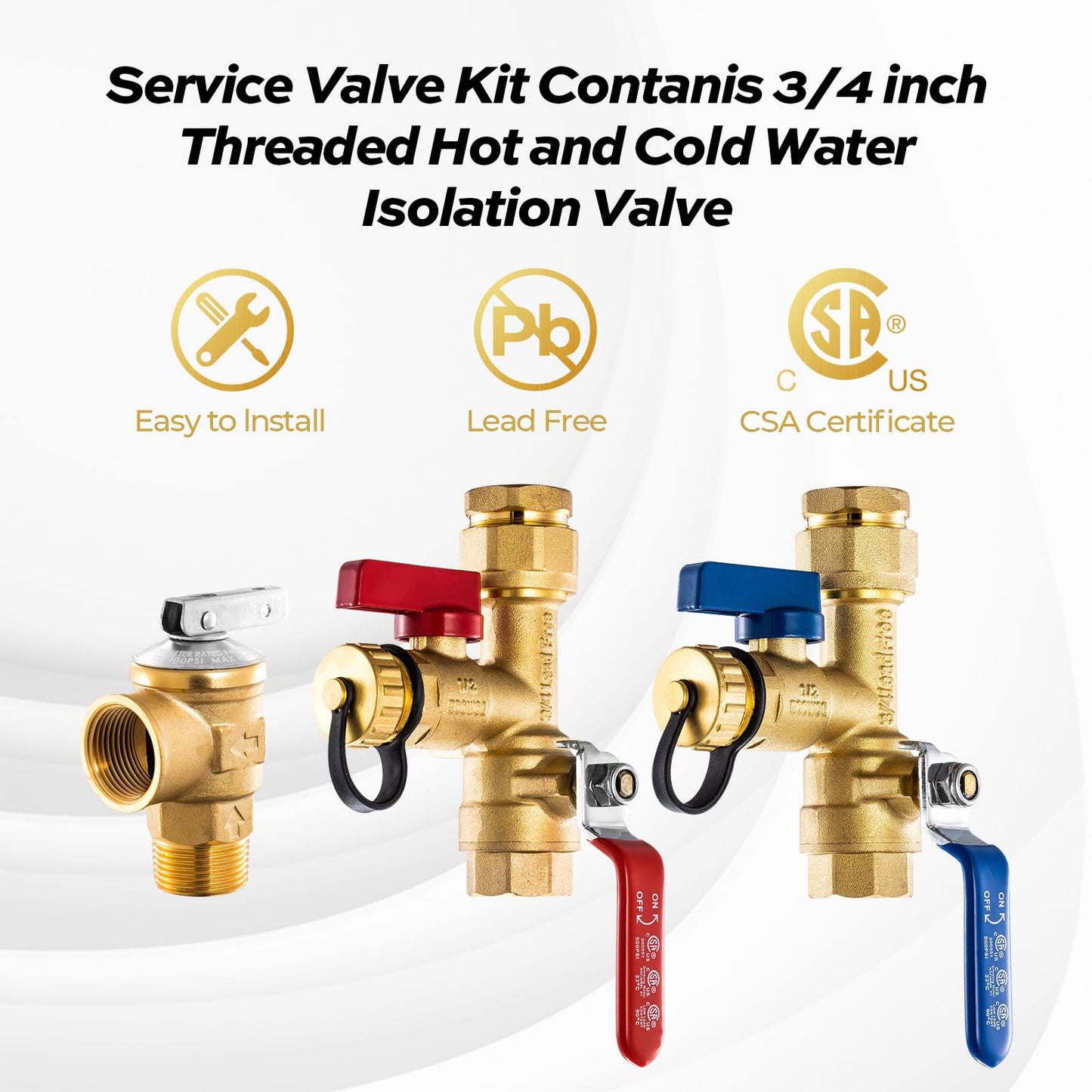 FOGATTI 3/4 Inch IPS Isolator Tankless Water Heater Industry Leading Service Valve Kit, with 150 PSI Pressure Relief Valve