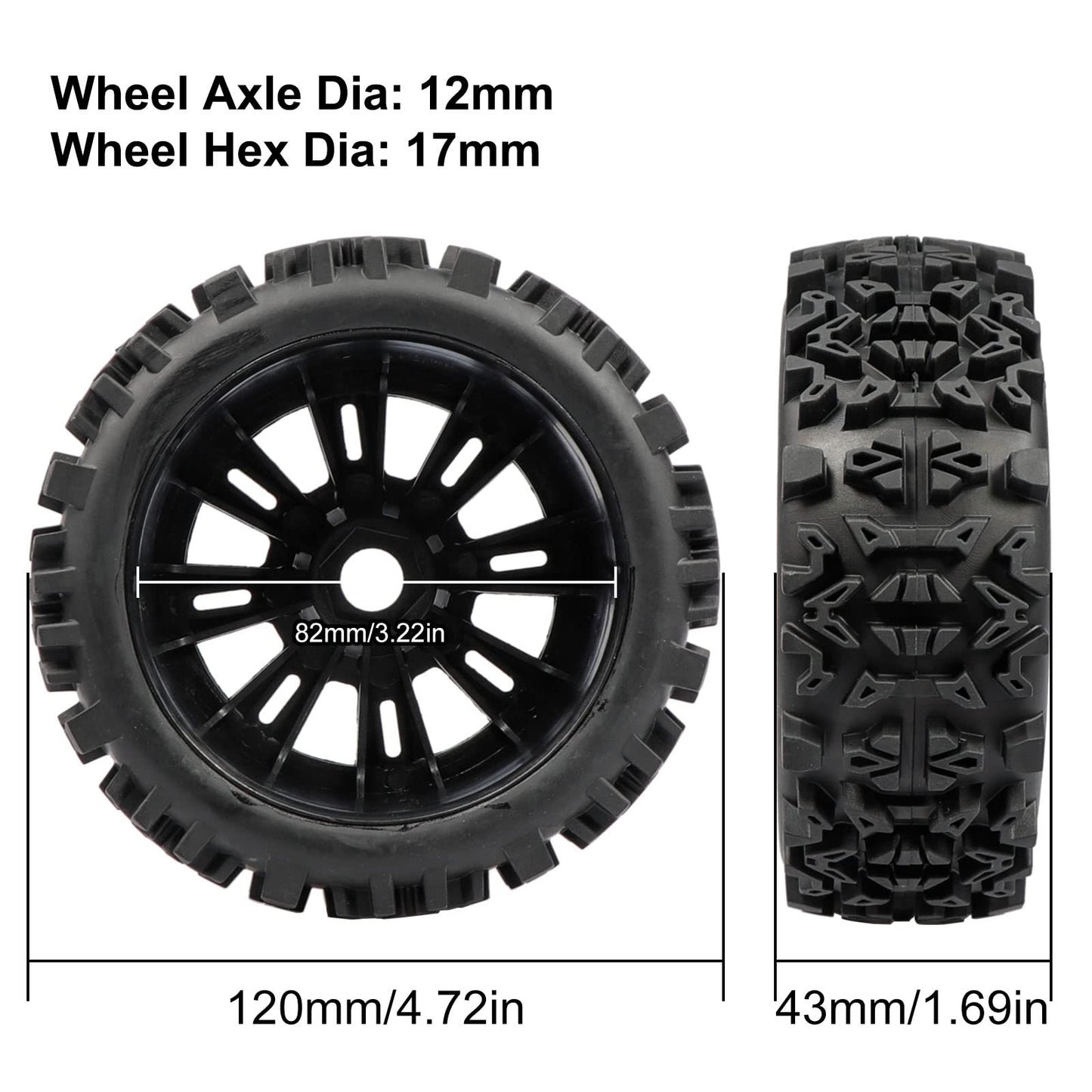 Acekeeps 4-Pack 1/8 RC Buggy Tires Mounted 17mm Hex Wheels OD 120mm for Losi Team Arrma Typhon 3S 6S HSP HPI RC Off-Road Car