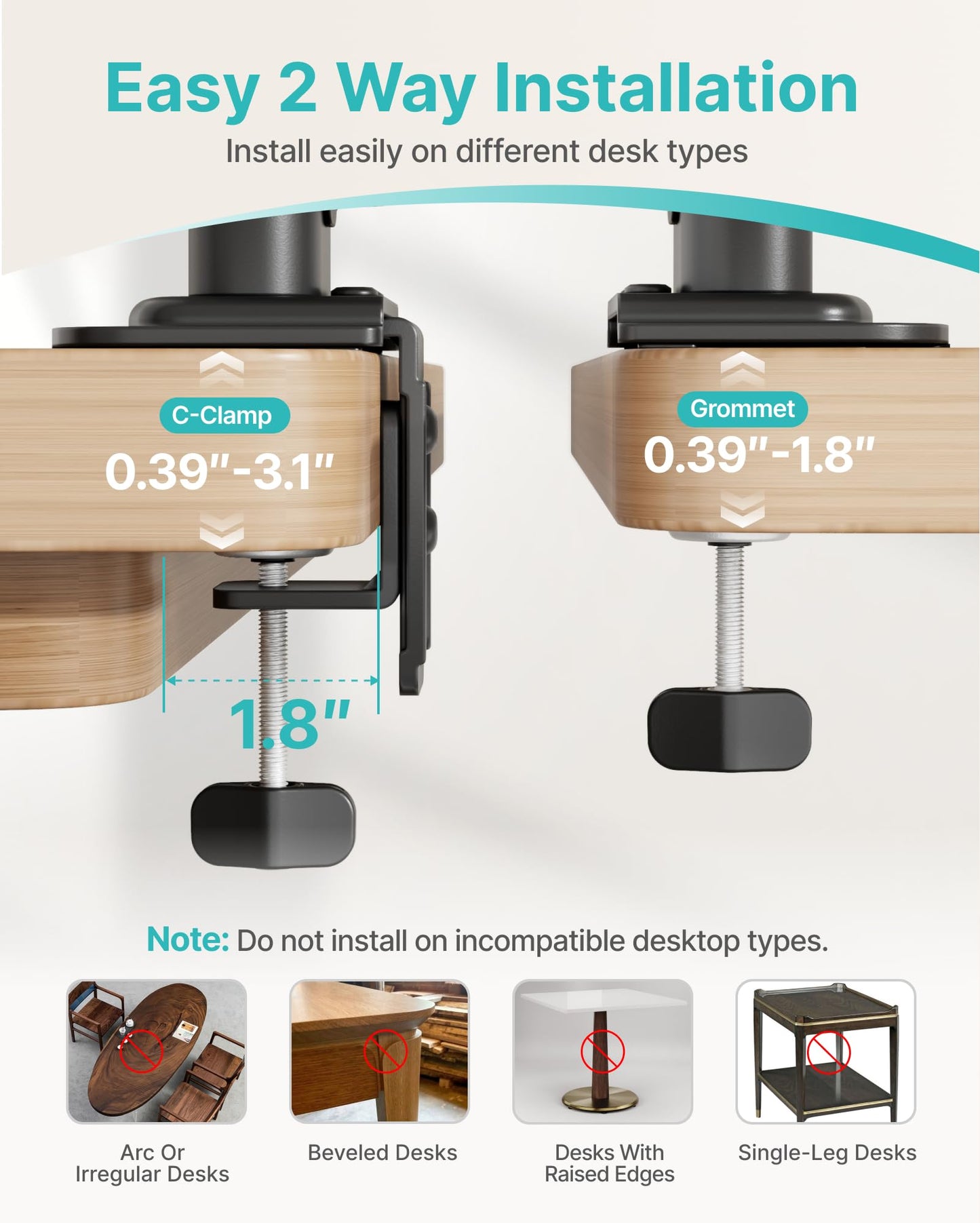 Vertical Dual Monitor Mount for 17–34 Inch Screens, Stacked Monitor Stand, Holds up to 33 lbs per Arm, 33.1" Extra Tall Pole, Full Motion Height Adjustable Mount, 75/100 VESA, Clamp & Grommet