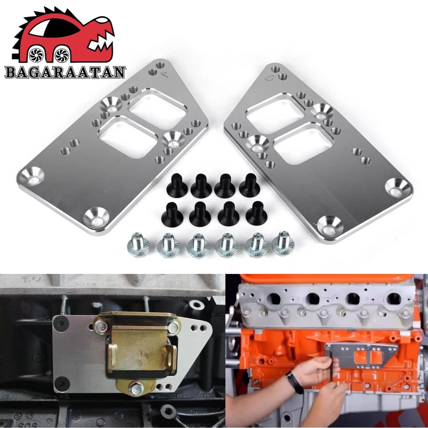 BAGARAATAN LS Swap Motor Mounts Adapter Plates,LS Conversion Adjustable Universal Swap Bracket Small Block,Billet Aluminum Engine Mounts for LS1 LS3 LS2 LQ4 LQ9 LS6 L92 L99 L33 LR4 for SBC Vehicle