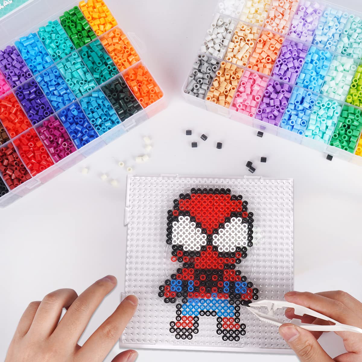 Tcthbc Fuse Beads 10,000pcs Melty Beads in 48 Colors, 5mm Iron Beads Compatible Perler and Hama Beads 2 Boxes