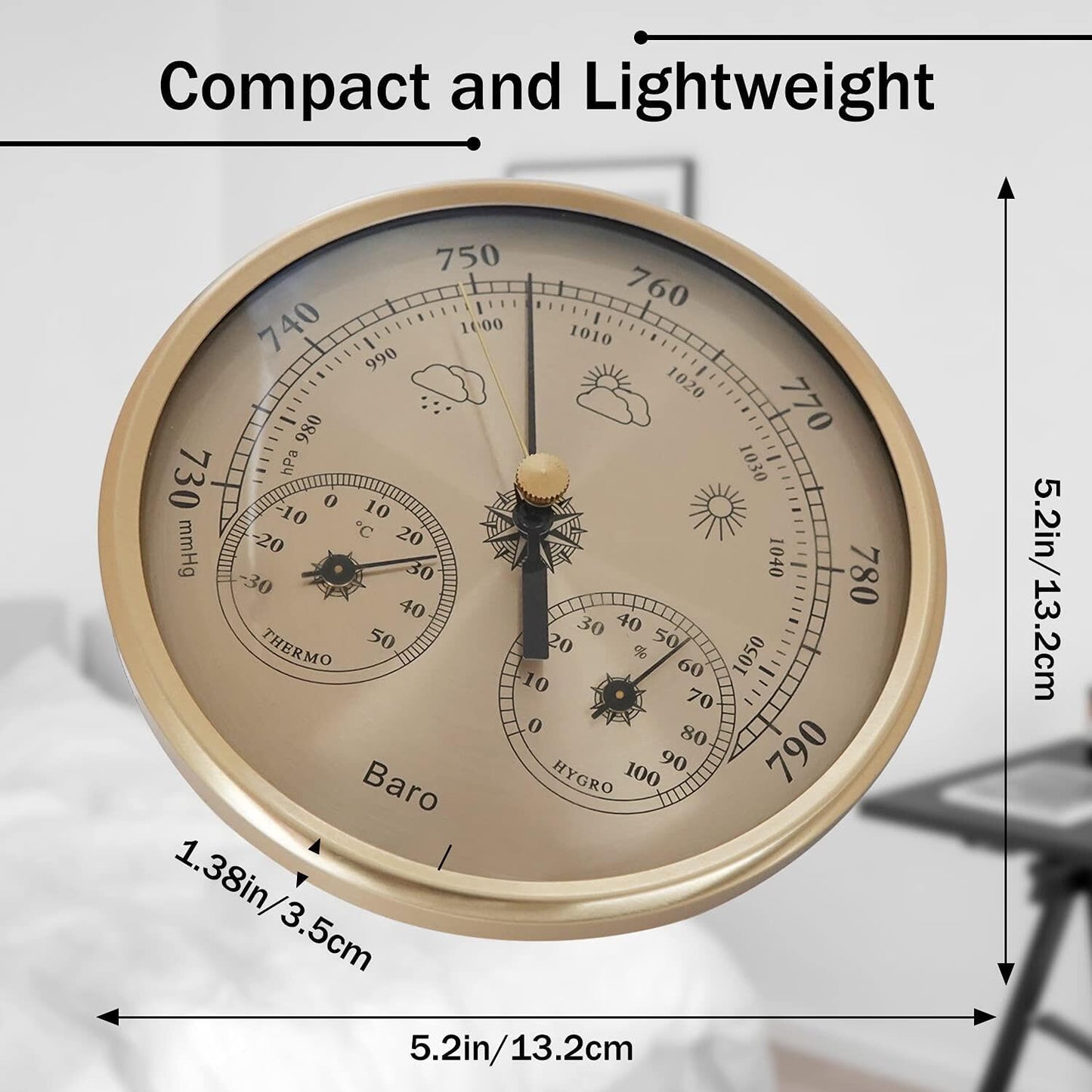 3-in-1 All-Season Wall Hanging Thermometer, Barometer, Hygrometer | Accurate Weather Station for Home and Office | Celsius Edition in/Outdoor