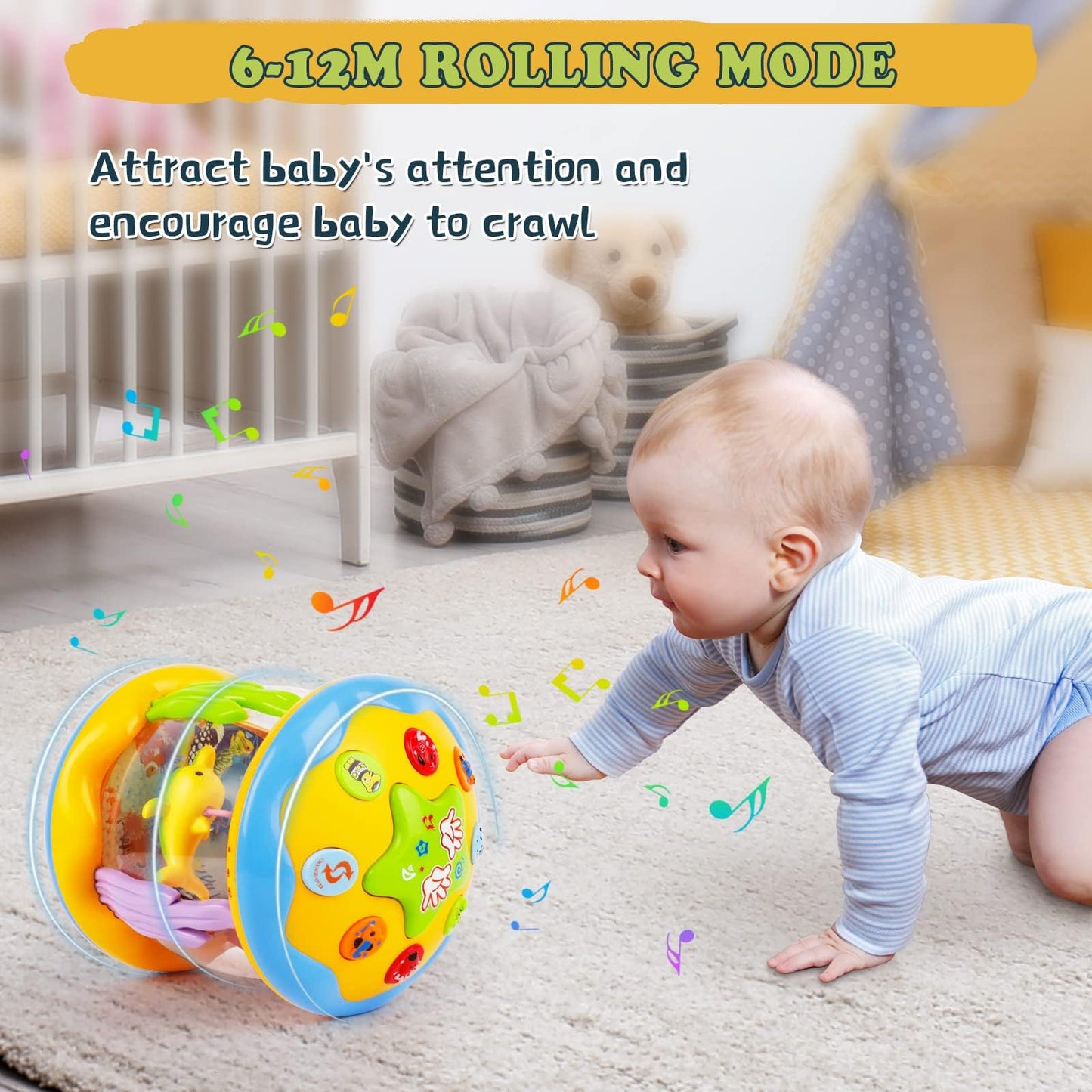 M SANMERSEN Baby Toys 6 to 12 Months - Ocean Projector Light Up Toys Musical Baby Toys for 12-18 Months Crawling Learning Tummy Time Toys for 1 2 3 Year Old Infant Boys Girls Gifts