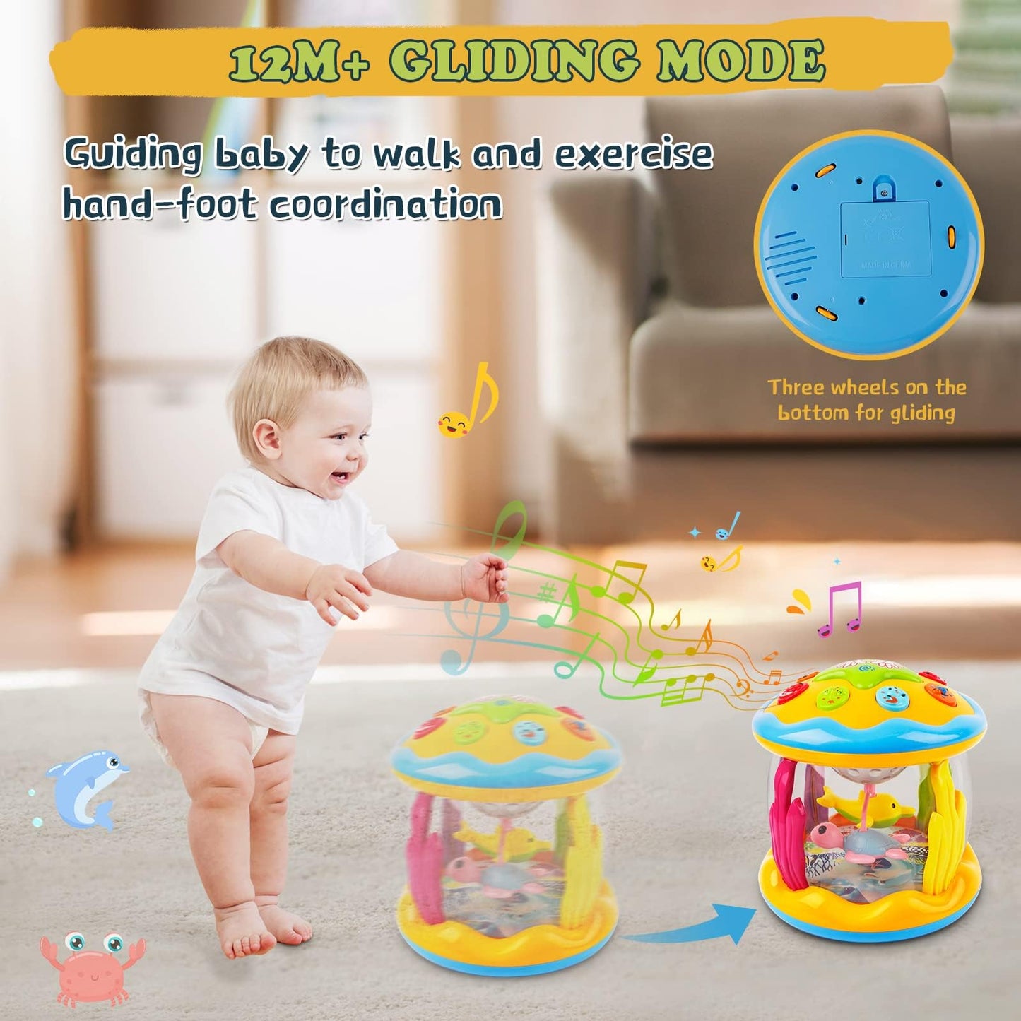 M SANMERSEN Baby Toys 6 to 12 Months - Ocean Projector Light Up Toys Musical Baby Toys for 12-18 Months Crawling Learning Tummy Time Toys for 1 2 3 Year Old Infant Boys Girls Gifts