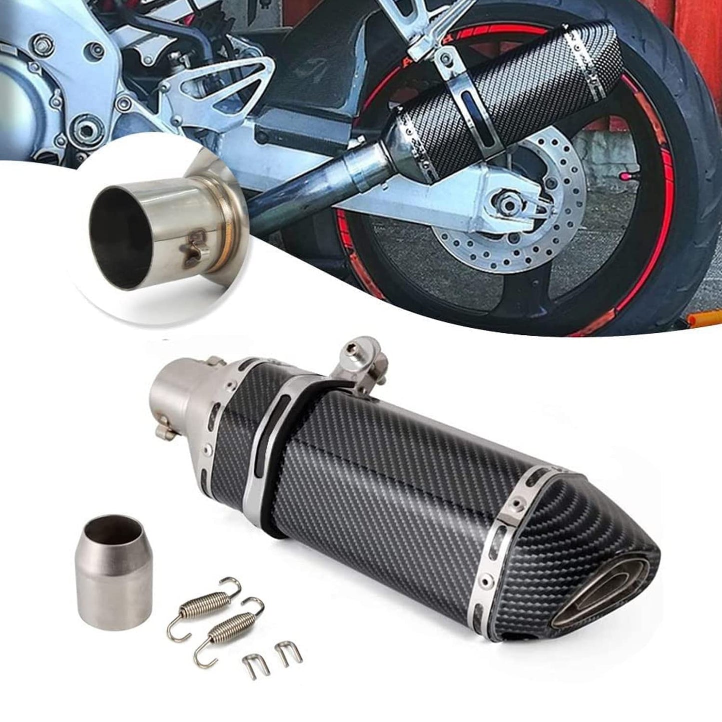 JFG RACING Slip On Exhaust Motorcycle Muffler Pit Dirt Bike Exhaust ATV Muffler,1.5-2" Inlet Universal for Street Bike Pit Bike Scooter ATV