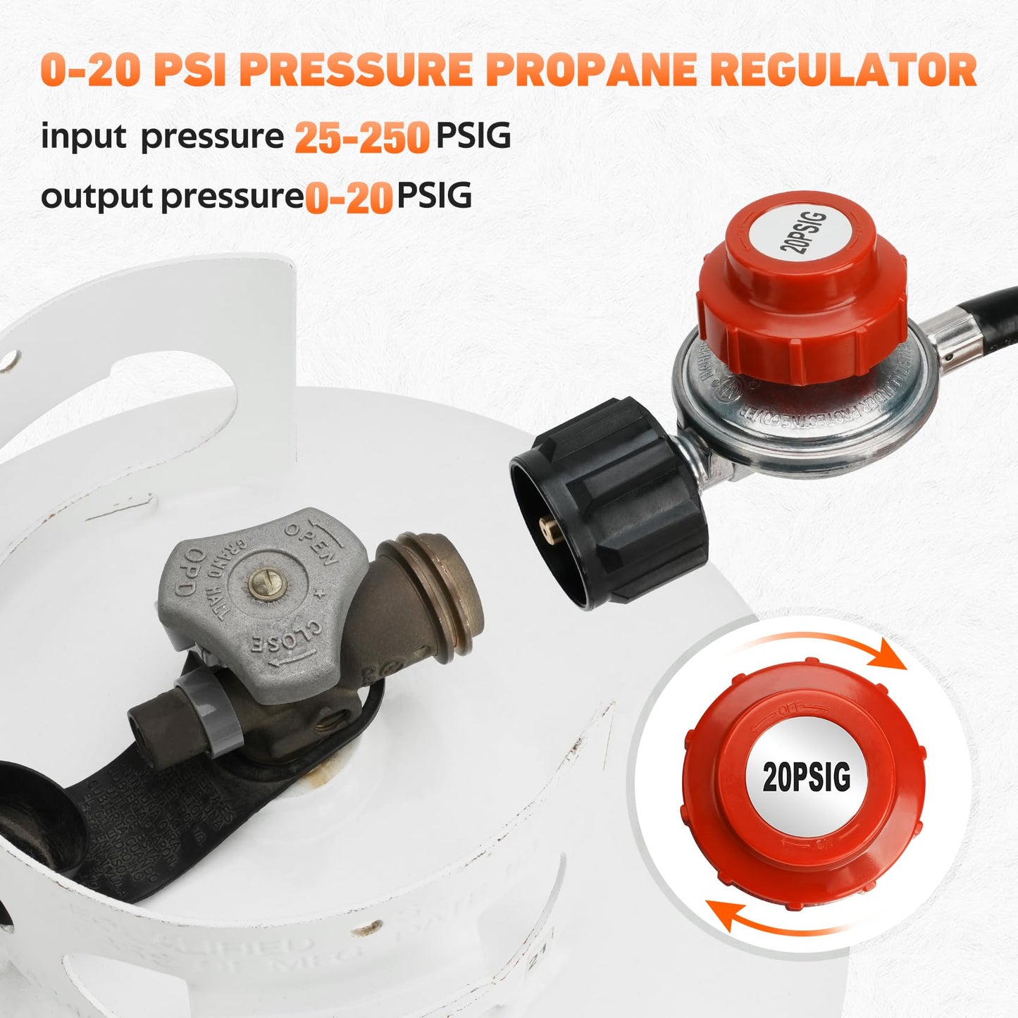 onlyfire High Pressure Propane Cast-Iron Replacement Burner, 0-20PSI Adjustable Pressure Propane Regulator with 4FT Hose and Brass Fitting Propane Burner Head for Cooking Outdoor
