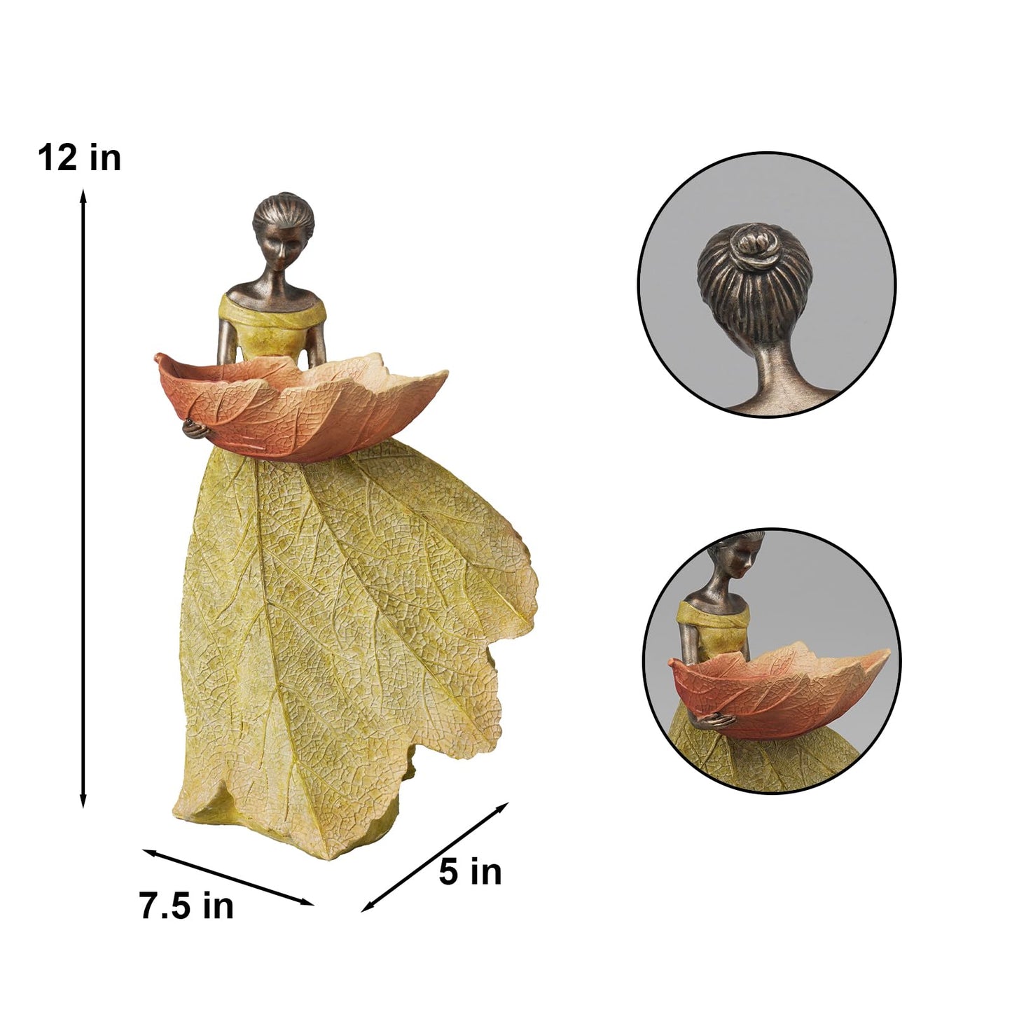 DiliComing Fairy Garden Statue Bird Feeder - 12 Inch Fairy Statue for Home Decoration, Resin Outdoor Statues for Garden Decoration, Best Bird Feeder Garden Gift for Women 12 x 7.5 x 5 Inch(Yellow)