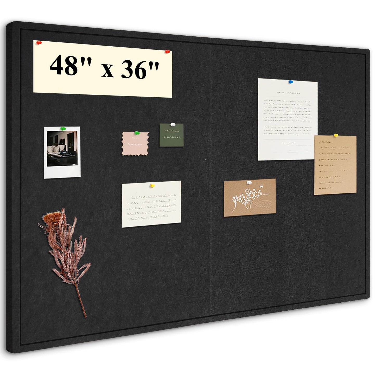 AMUSIGHT Large Bulletin Board Alternative for Wall, 48" x 36" Foldable Felt Cork Board, Decorative Pinboard for Wall Photo Display Board for Office Home School with 20 Pins, Black
