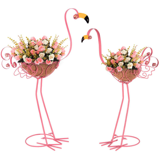 2Pack Metal Flamingo Planters Plant Pots, Pink Flamingo Flower Pots with Basket for Indoor Outdoor Garden Yard Patio Porch Decor (Pink)