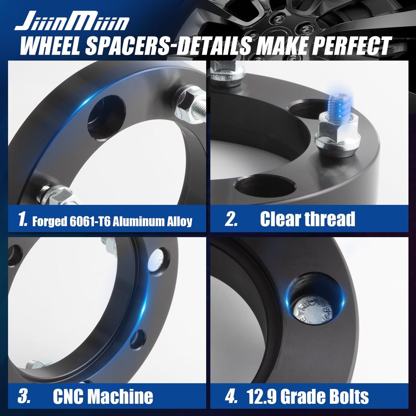 JiiinMiiin 1 inch 25mm 4x137 ATV Wheel Spacers with 110mm Hub Bore & 10x1.25 Studs, Compatible with Kawasaki Can-Am Bombardier UTV - Black 2 Pack
