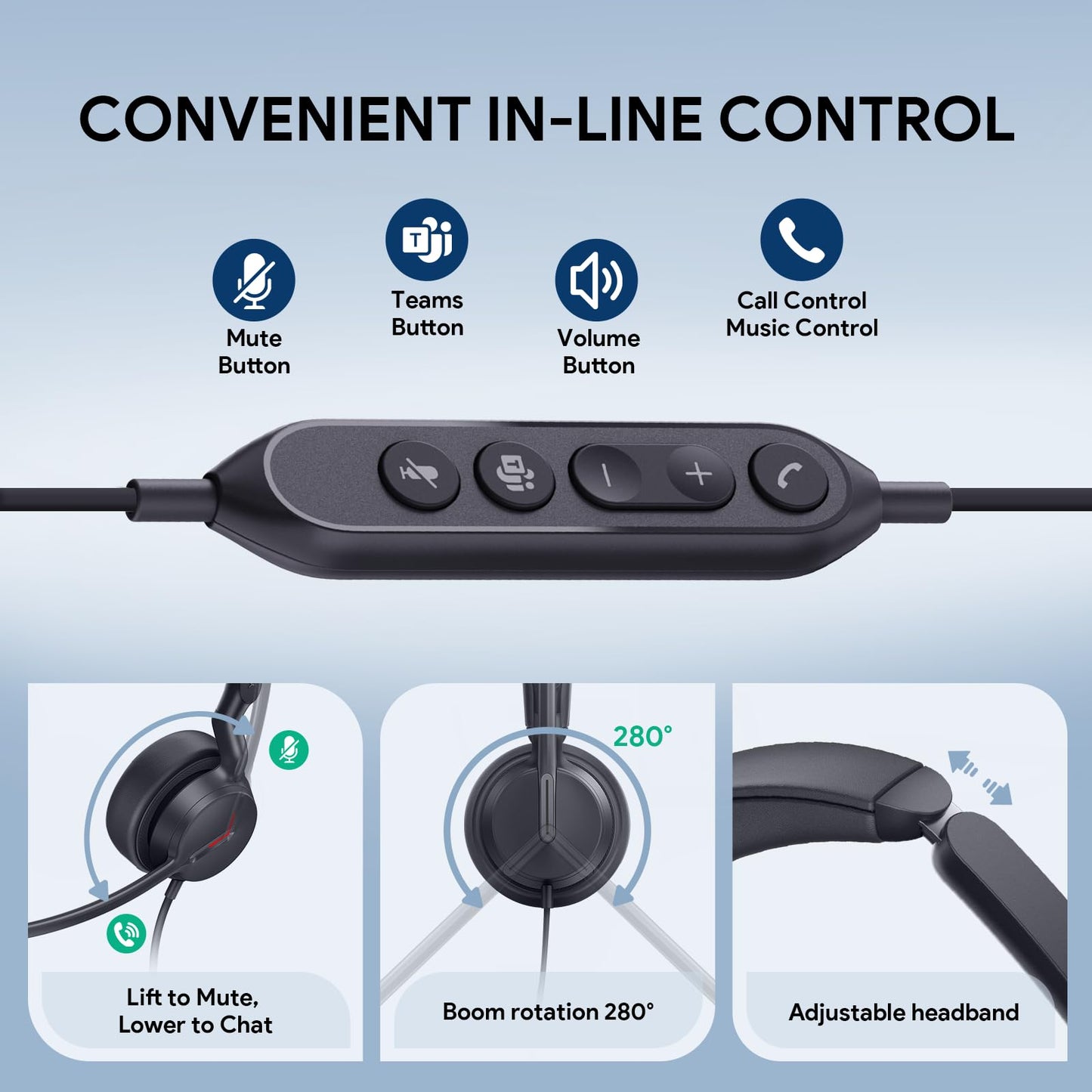 Yealink UH44 Teams Certified USB Wired Headset with 2 Noise Cancelling Mics,Stereo Sound for PC,Laptop,Teams,Zoom,Call Center,Home Office,Inline Controls,Comfort Ear Cushions,USB-C/A,Busylight