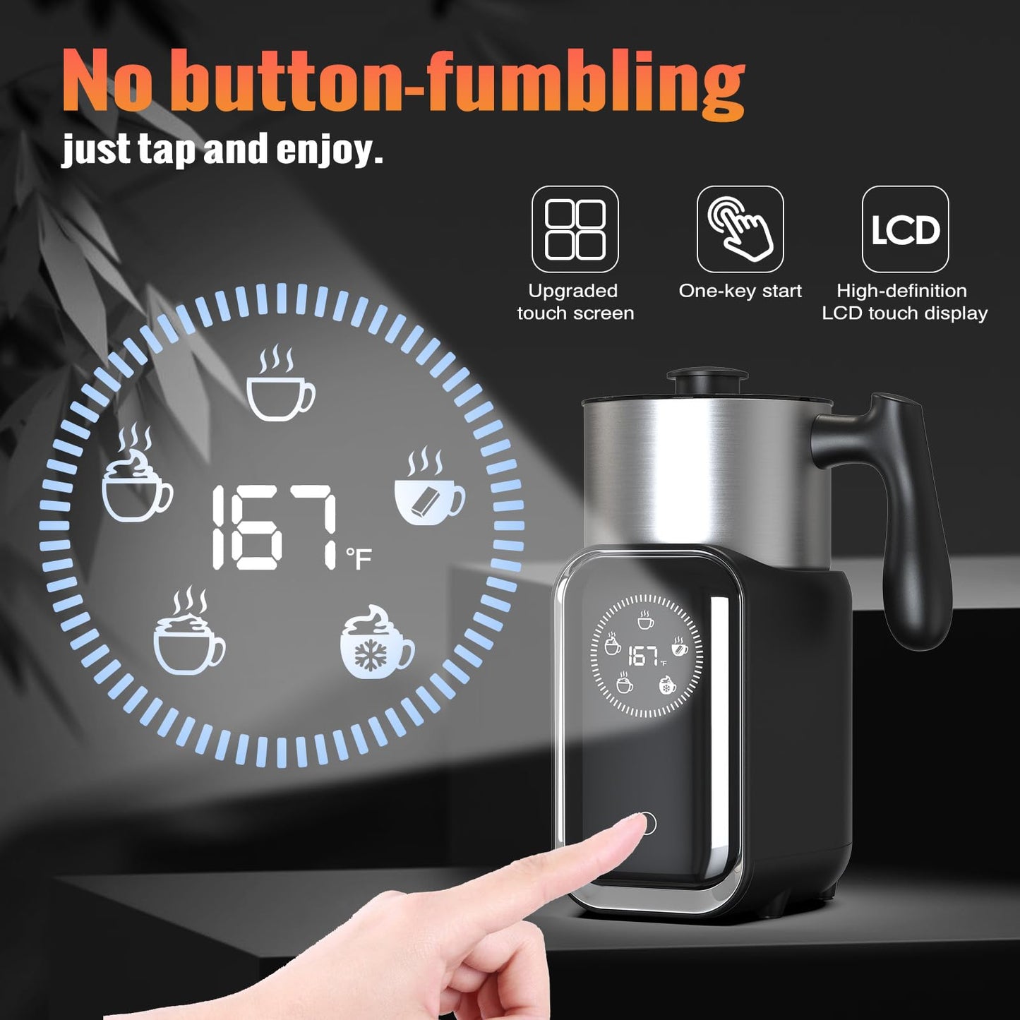 Homtone 5-in-1 Electric Milk Frother and Steamer, 21 oz Induction Milk Frother, Removable Stainless Steel Automatic Milk Steamer for Latte, Hot Chocolate Milk, Hot & Cold Foam, Large