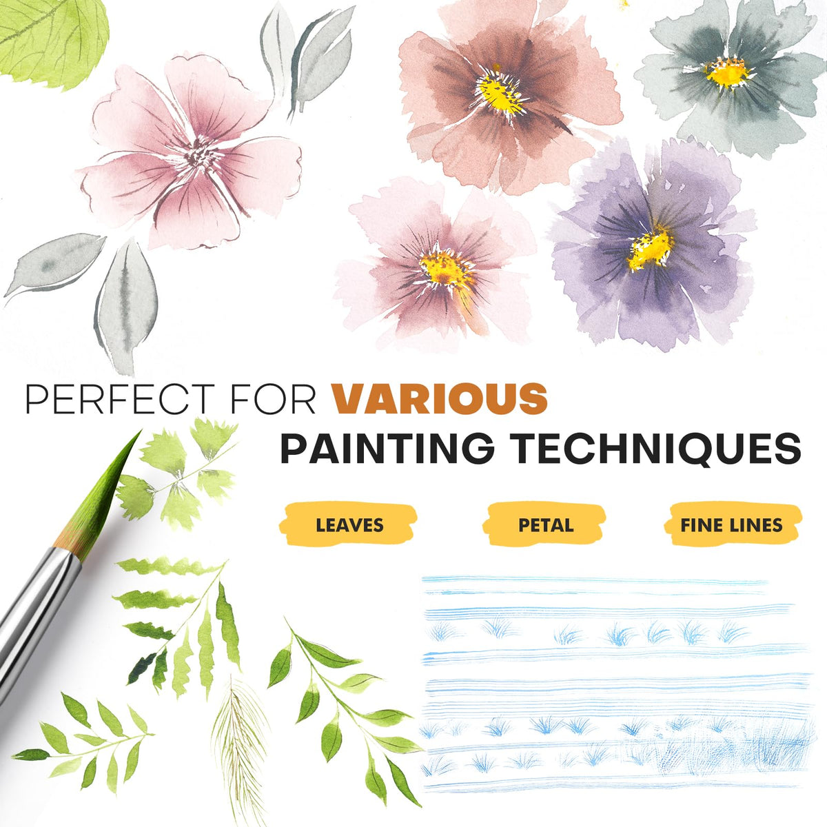 Fuumuui Watercolor Paint Brushes Set - 6 Pcs Professional Pointed Triangle Wedge Synthetic Sable Paint Brushes for Unique Texture Painting Perfect for Watercolour Acrylic Gouache Inks Painting