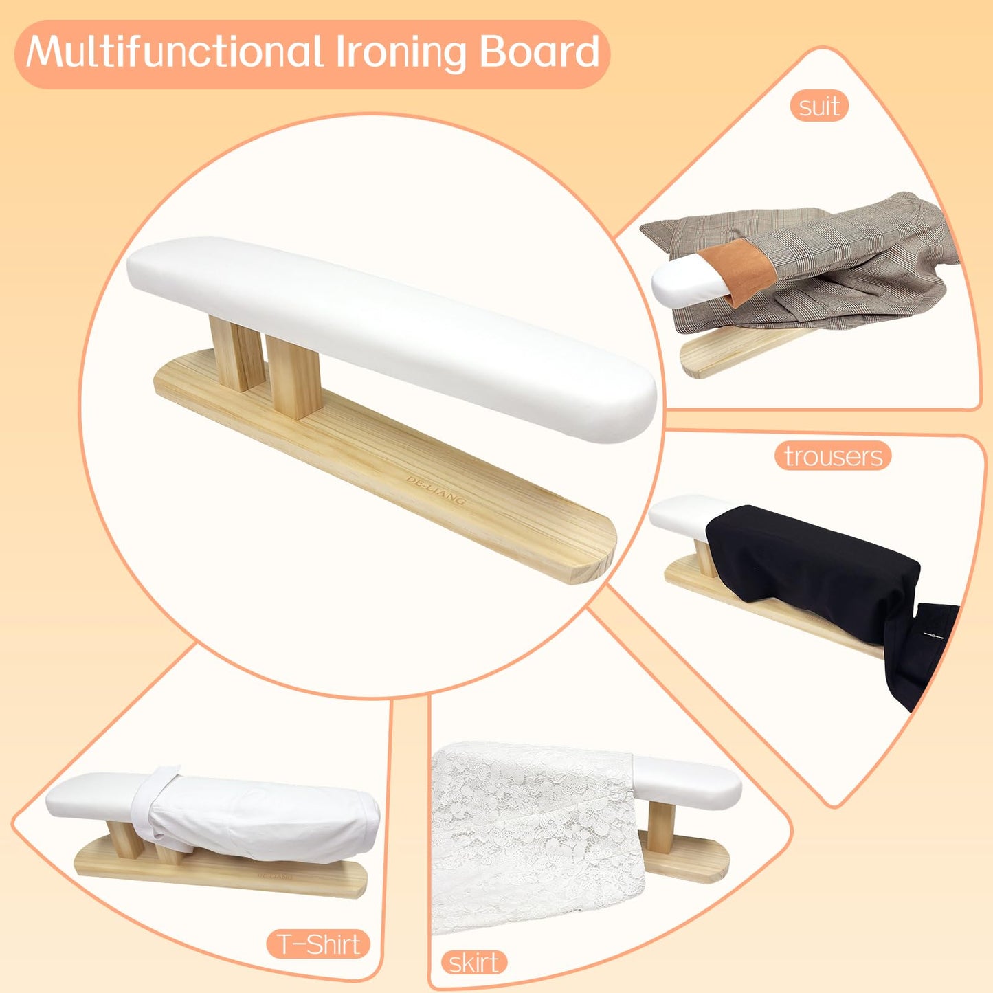 DE-LIANG Padded Chest & Sleeve Tailor Ironing Board Long with Wooden Base for Household Tools, Tailor Dress Forms, Sewing and Tailoring Studio