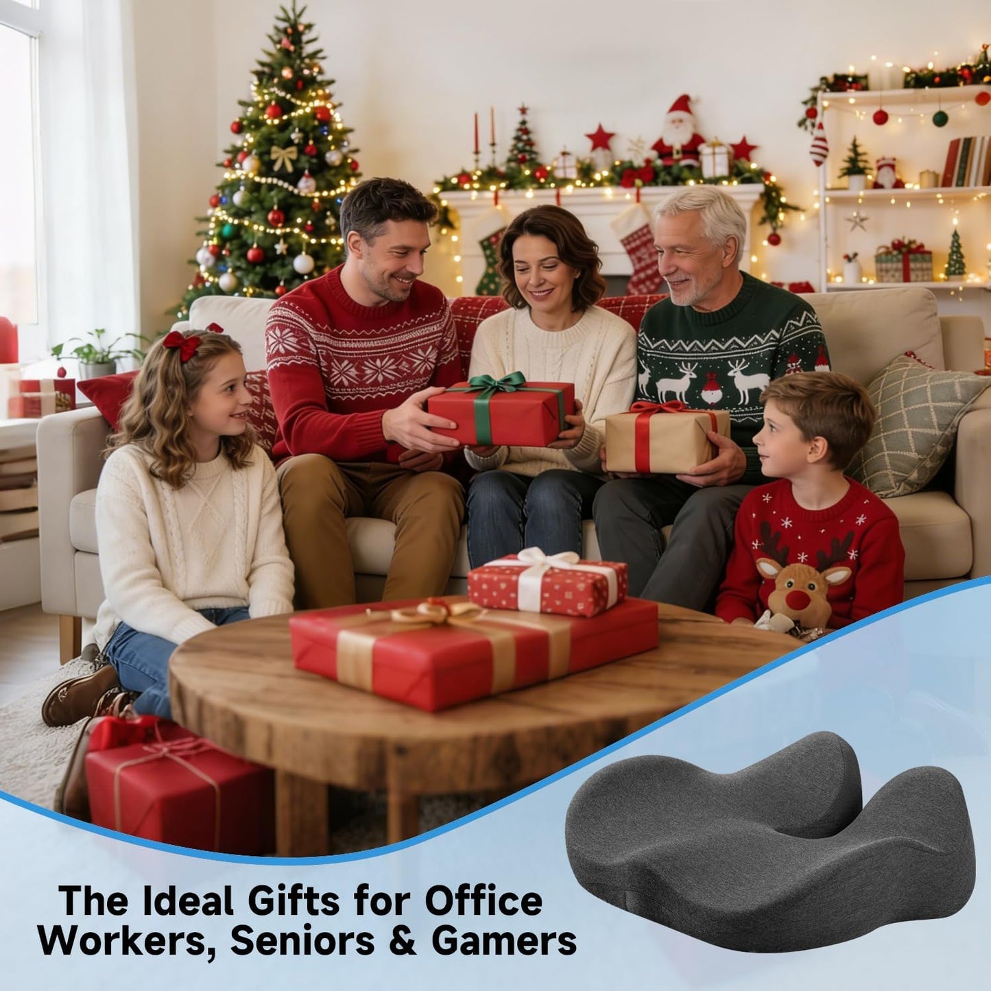 Ergonomic Seat Cushion for Office Chair, Memory Foam Seat Cushion with Stable Wraparound Support for Long Sitting, Office Chair Cushion for Home Office & Desk Chairs, Dark Grey
