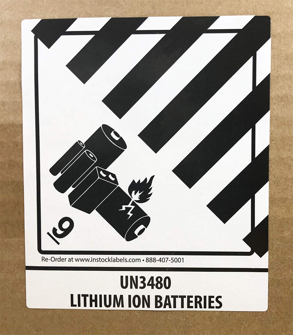 Hazard Class 9 D.O.T. UN3480 Lithium Ion Batteries Labels 4 x 4 3/4 Inch Square 500 Adhesive Stickers