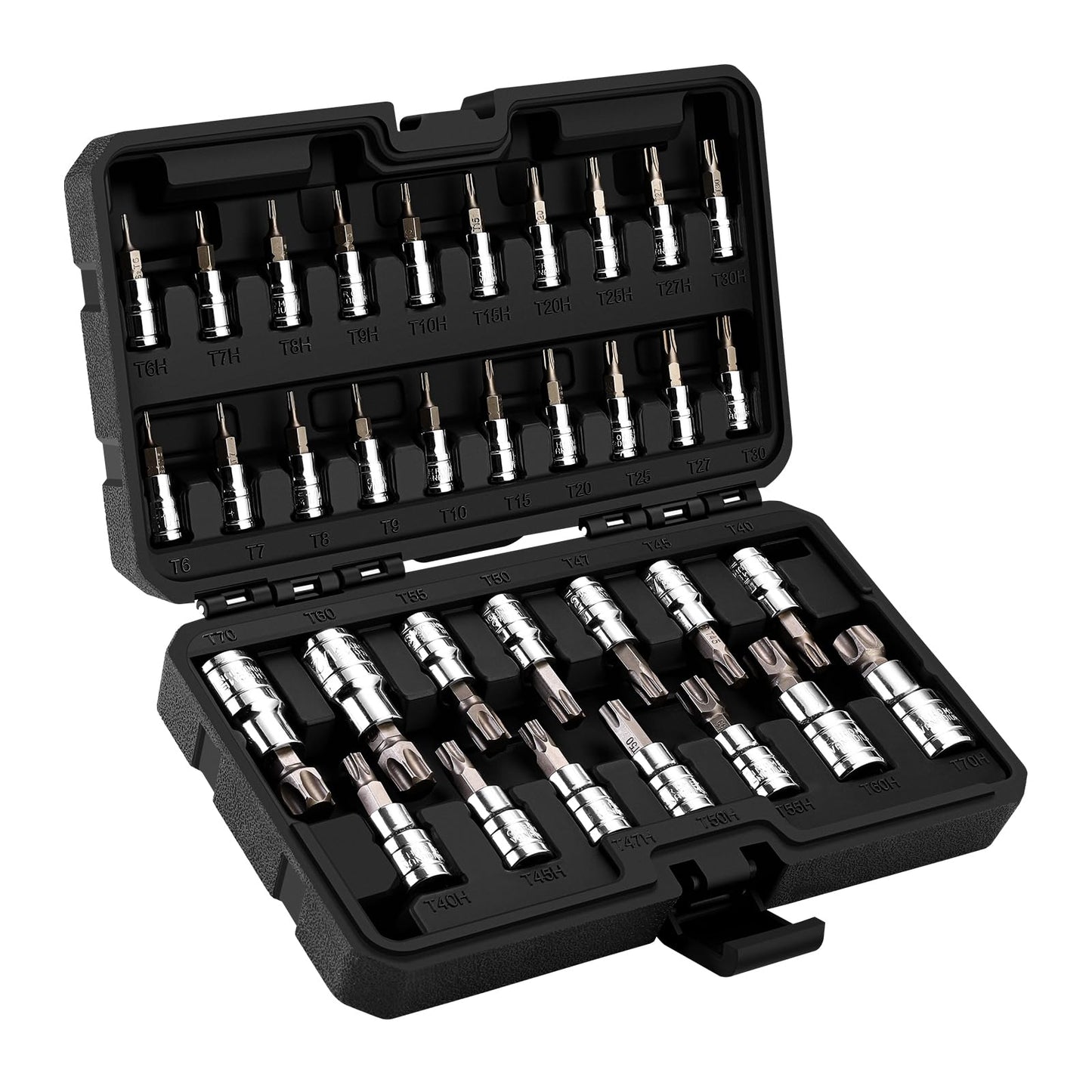 DEKOPRO 34PCS Torx Bit Socket Set, Star Bit Socket Set, Premium S2 Alloy Steel and Cr-V Steel, Solid Star & Tamper Proof T6 ~ T70, SAE Drive Bits with Storage Case