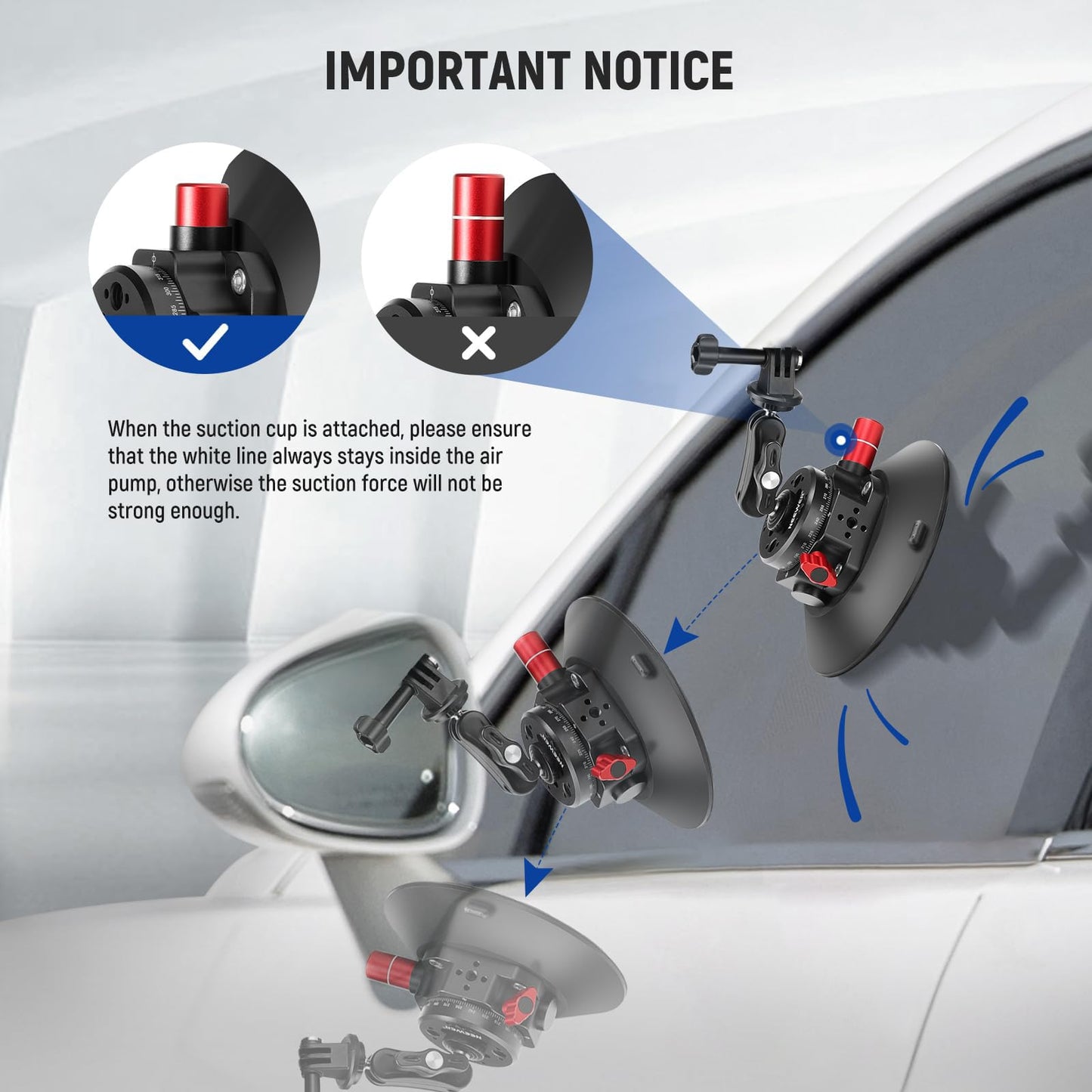 NEEWER 6"/15.2cm Suction Cup Mount with Ball Head Magic Arm, Metal Suction Cup Mount on Car Windshield Dash for Action Camera/Phone Holder, with 1/4" & 3/8" Mounting Holes for ARRI