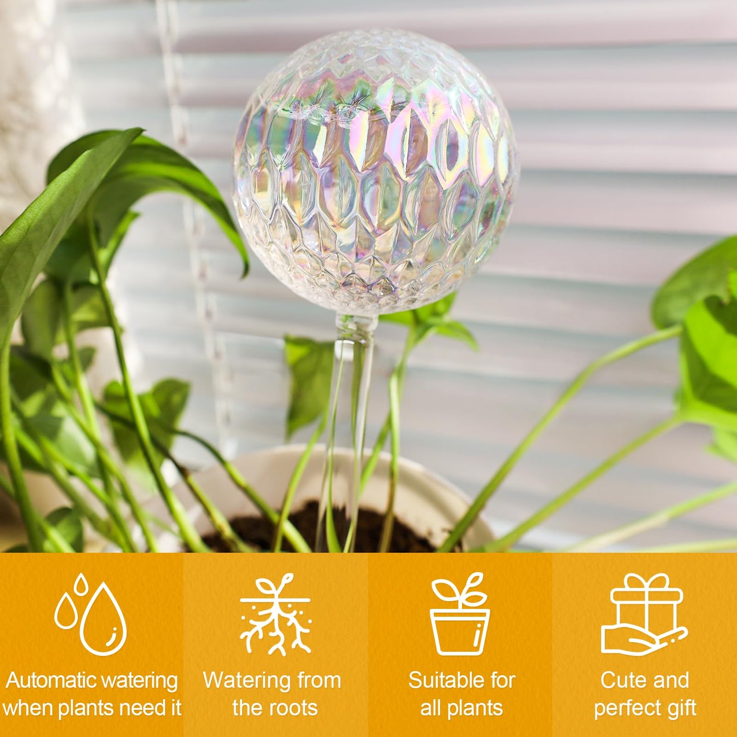KiKiHeim 6Pcs Plant Watering Bulbs, Iridescent Glass Self Watering Spikes Planter Insert, Hand Blown Automatic Water Globes for Indoor Outdoor Plants