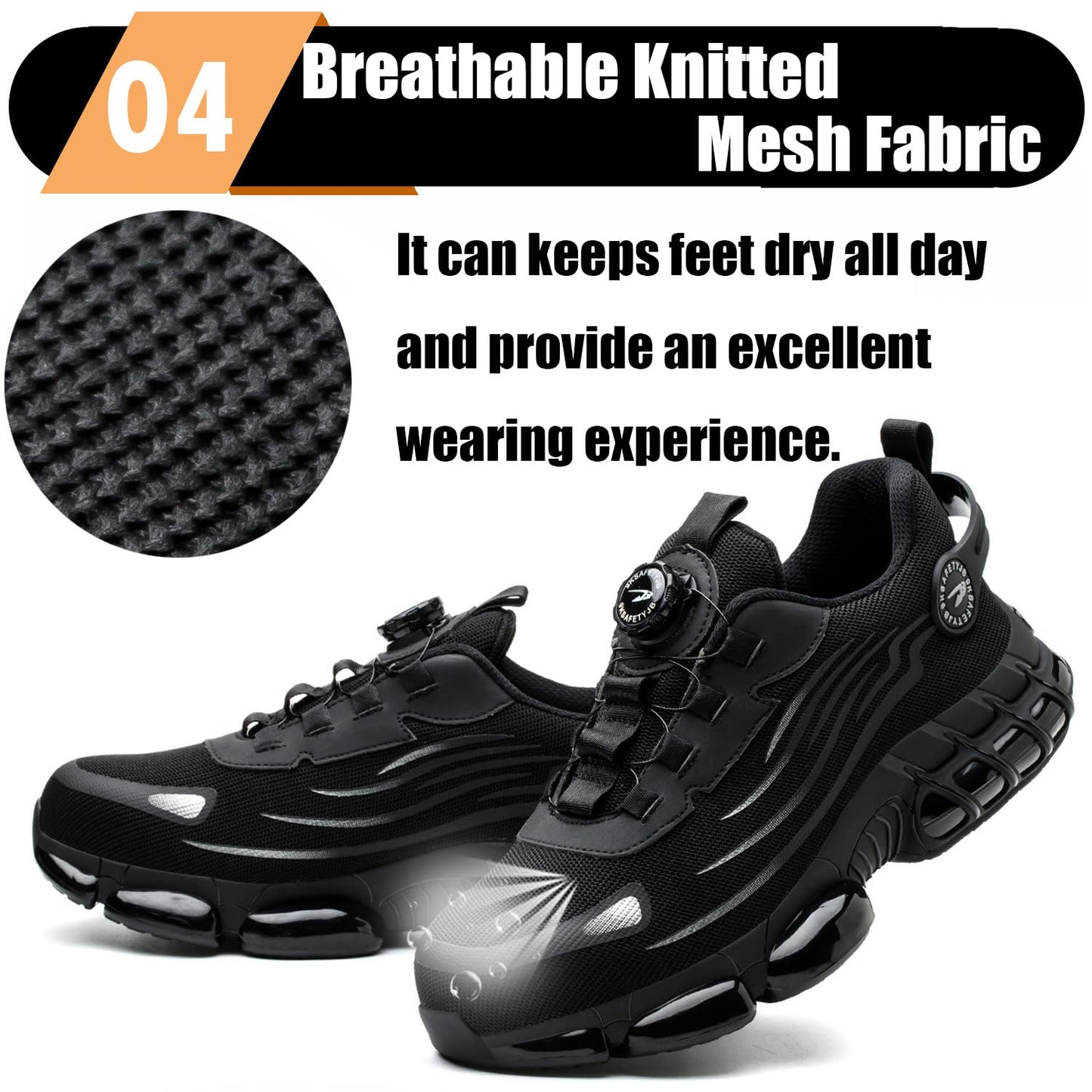TimGross Safety Shoes for Men Steel Toe Work Sneakers Lightweight Slip On Construction Indestructible Shoes Non-Slip Shoes 266/Black/44