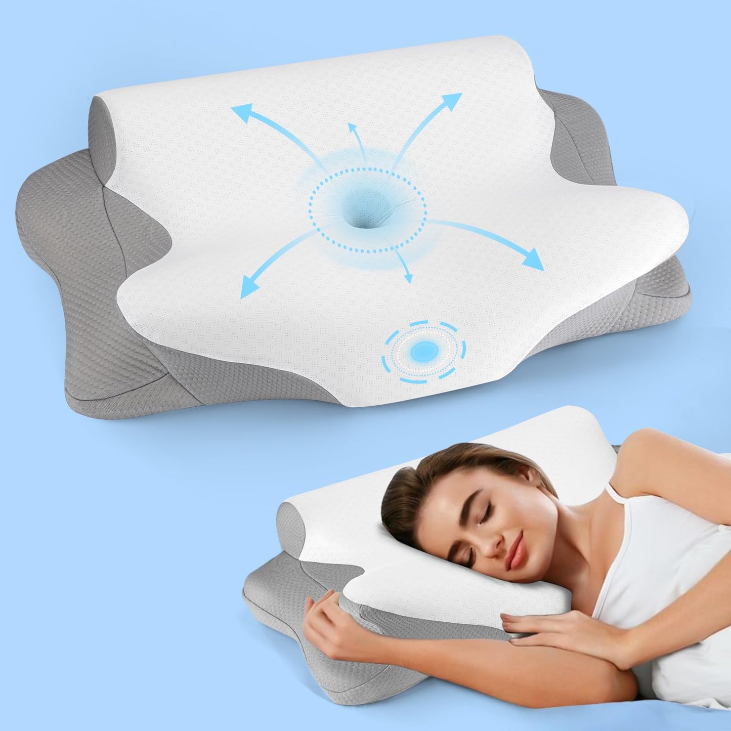 ZJZ Cervical Pillow, Ergonomic Pillow, Cervical Neck Pillow, Neck Pillow, Pillow for Neck Pain, Orthopedic Bed Pillow for Side Back Stomach Sleepers