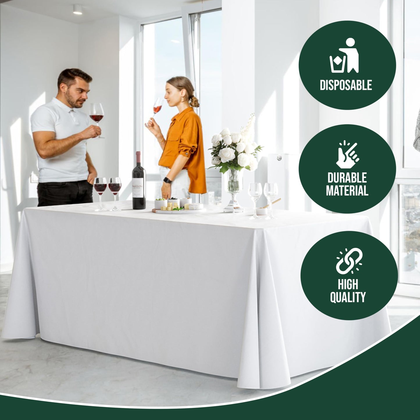 12 Pack White Plastic Table Cloth - 70 x 120 Inch Rectangle Disposable Tablecloth for Parties - Rectangle Tablecloth - Disposable Table Cloths for Parties - Great for Picnics And Formal Events