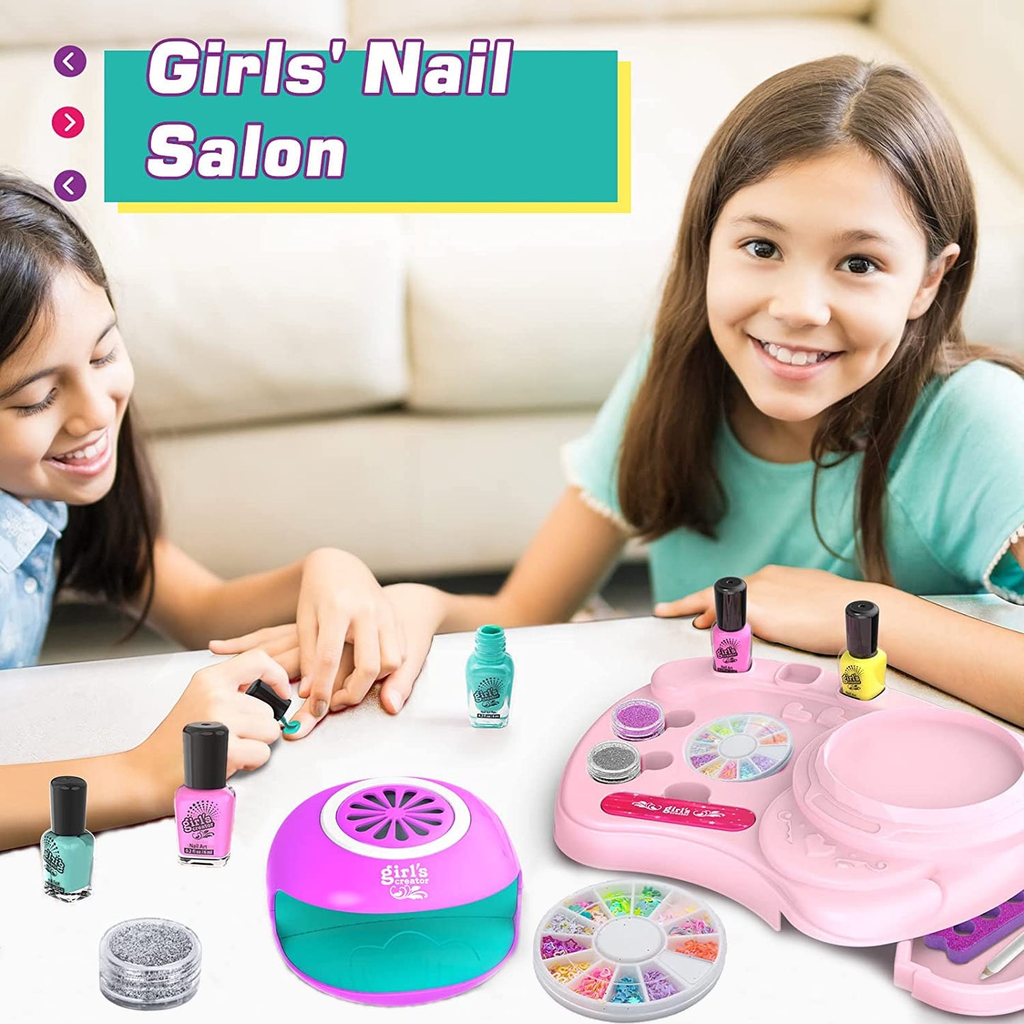 ZEAUBiM Nail Art Kit for Girls, Kids Nail Polish Play Set with Nail Dryer, Washable Make Up Sets for Girls, Nail Studio Decoration Birthday for Kids Age 6-12