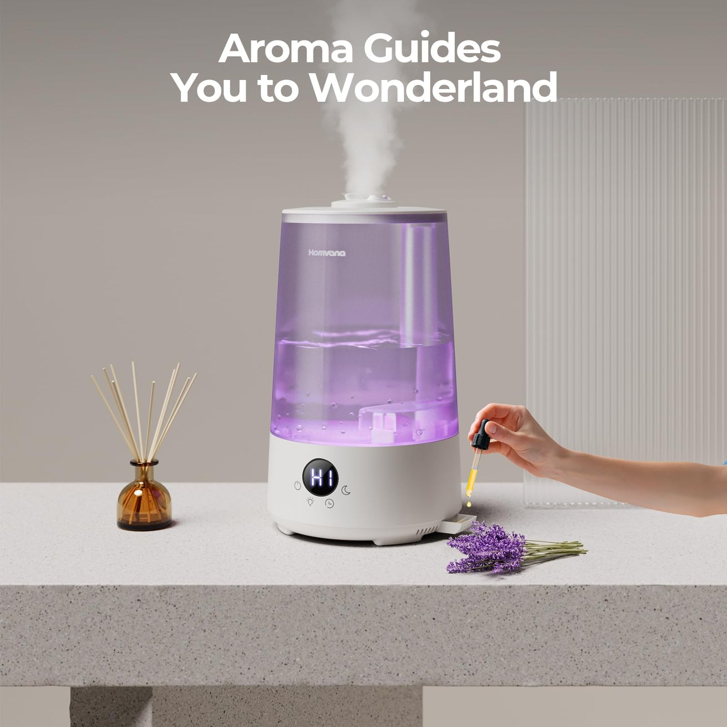 Homvana Humidifiers for Bedroom Home, 3.6 L Cool Mist Top-Fill 34H Super Long Time, Quiet 16dB, Baby Humidifier, Oil Diffuser Large, Plants, Nursery, Office BPA FREE, 7 Color Light (Grey)