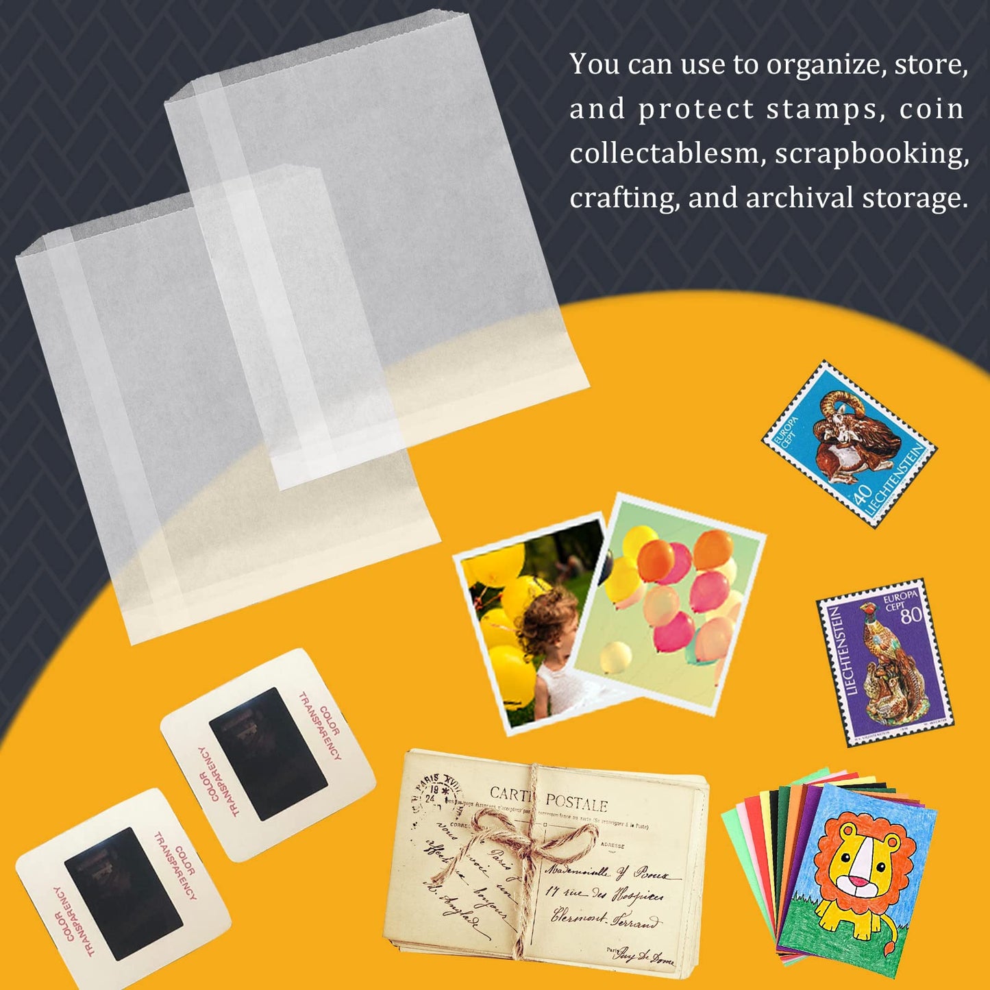 Lineco Glassine Envelopes 8" x 10'', Pack of 100. Envelopes. Protect Photos, Prints, Negatives. Air, Water, Dust, Grease Resistant. Store Stamps, Coins, Scrapbooking, Storage.