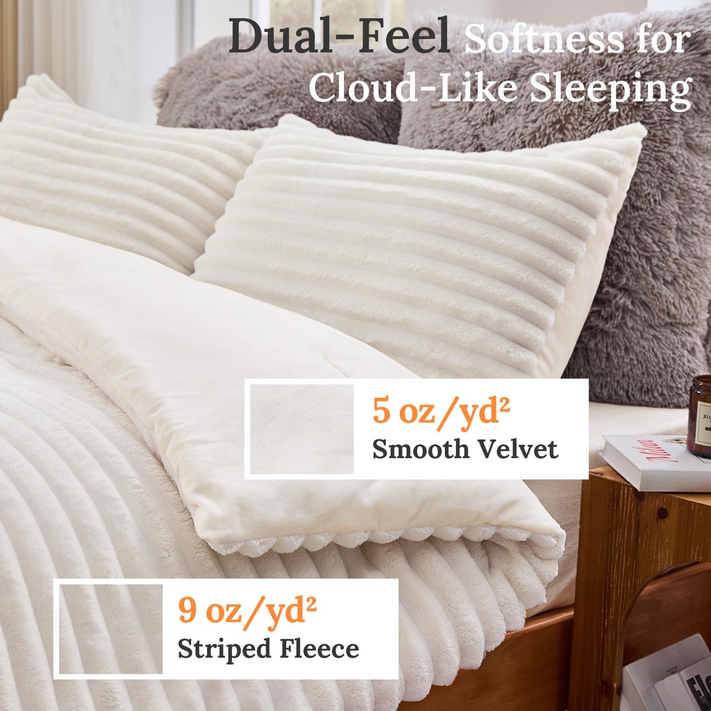 Sasttie Fluffy Comforter Set Queen 3 Pieces - Super Soft & Fuzzy Cream White Comforter Set for Winter Warm Fleece Bedding, 1 Luxury Heavy Faux Fur Down Alternative Comforter with 2 Pillow Cases