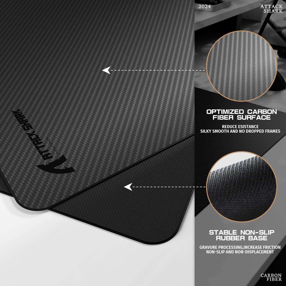 ATTACK SHARK CM04 Carbon Fiber Gaming Mouse Pad,Esports Mouse Mat G240,Durable Non-Slip Natural Rubber Base,High Temperature Resistant & Waterproof Desk Mat for Gamer/Desktop/Office/Home(360x280mm)