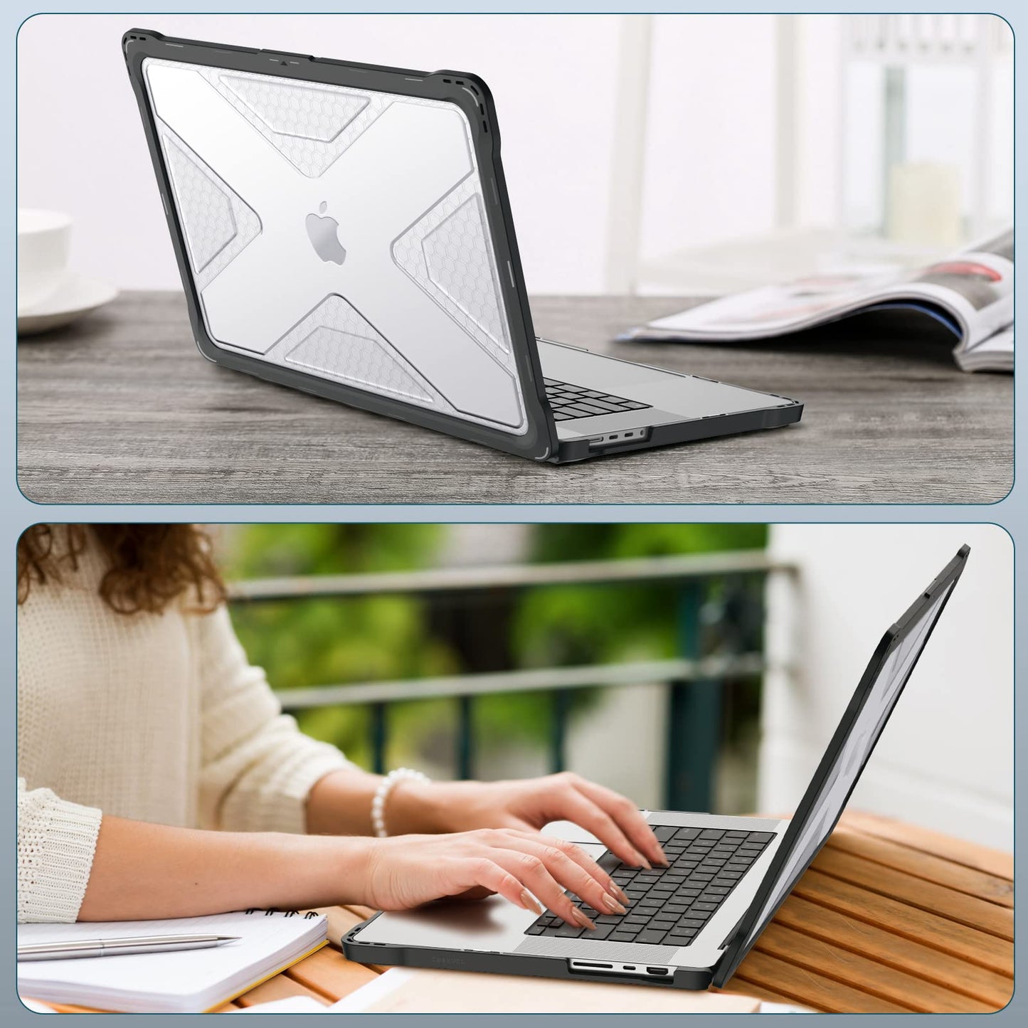 Fintie Case for MacBook Pro 16 Inch Case 2026-2021 A3403 A3186 A2991 A2780 A2485 - Heavy Duty Rugged Hard Shell Cover with TPU Bumper for MacBook Pro 16" M5/M4/M3/M2/M1 Pro/Max Chip, Clear