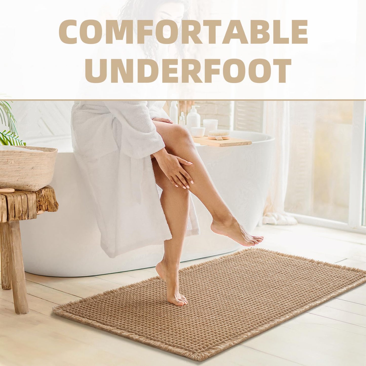 Upgraded Waffle Bathroom Runner Rug, Super Absorbent Bath Mats Non Slip Washable Long Bathroom Mat Ultra Soft Bath Runner Rugs for Hallway Entryway Bedroom Laundry Room Sink, 2'x 4', Brown