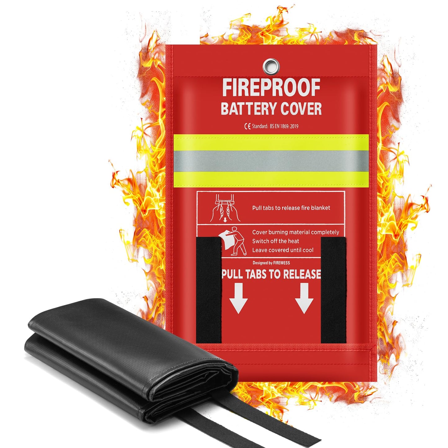 FIREWESS Lipo Battery Fireproof Cover Battery Safe Blanket for Ebike and Escooter Storage,Charging and Discharging, Fire Blanket for Lithium Battery (79x98 inch)