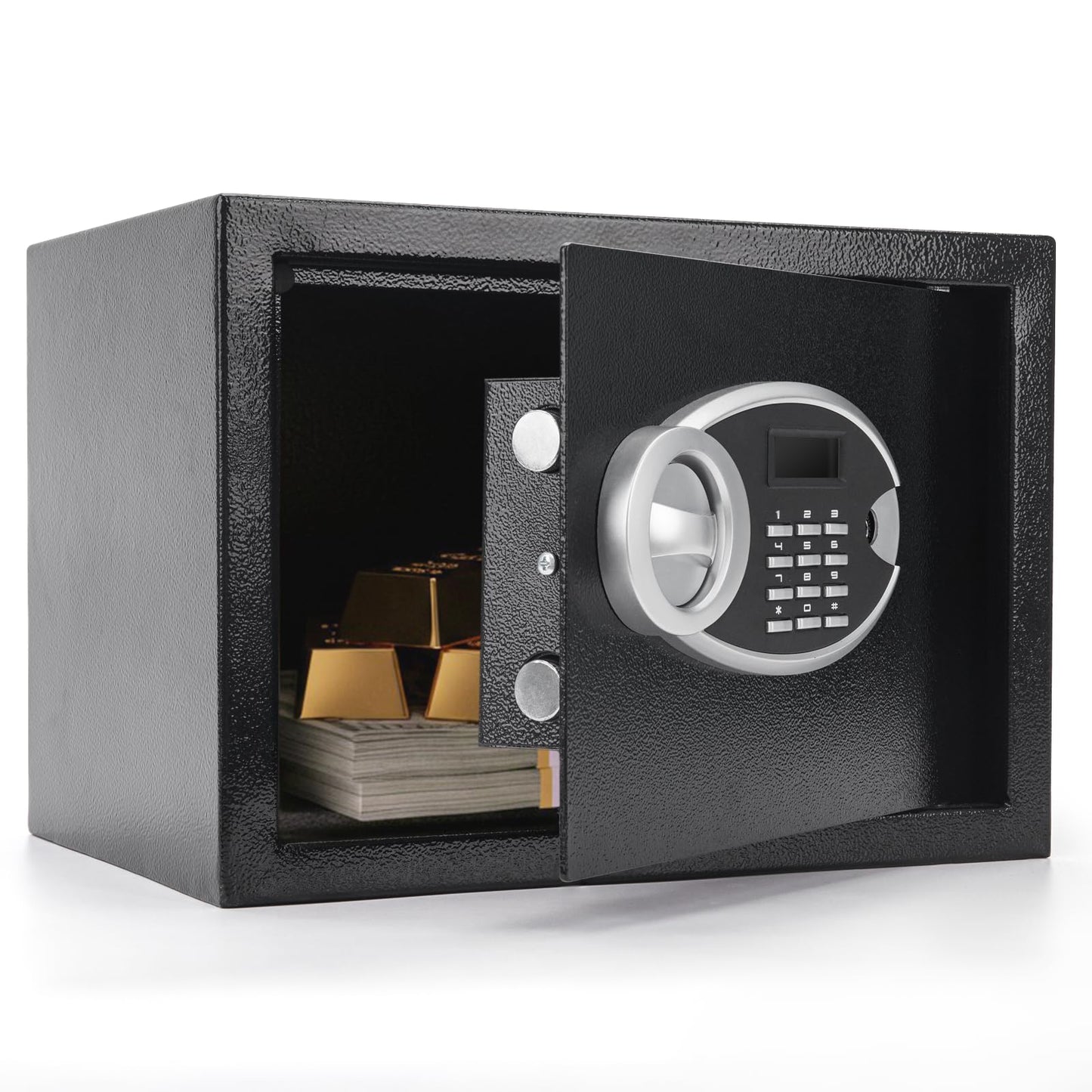 JEAWIWI Black 1.3 Cubic Feet Safe Box, Security Lock Money Safe with Key and Electronic Keypad, Removable Shelf, Safes for Documents, Jewelry, Valuables, 13.7" x 9.8" x 9.8" Inches