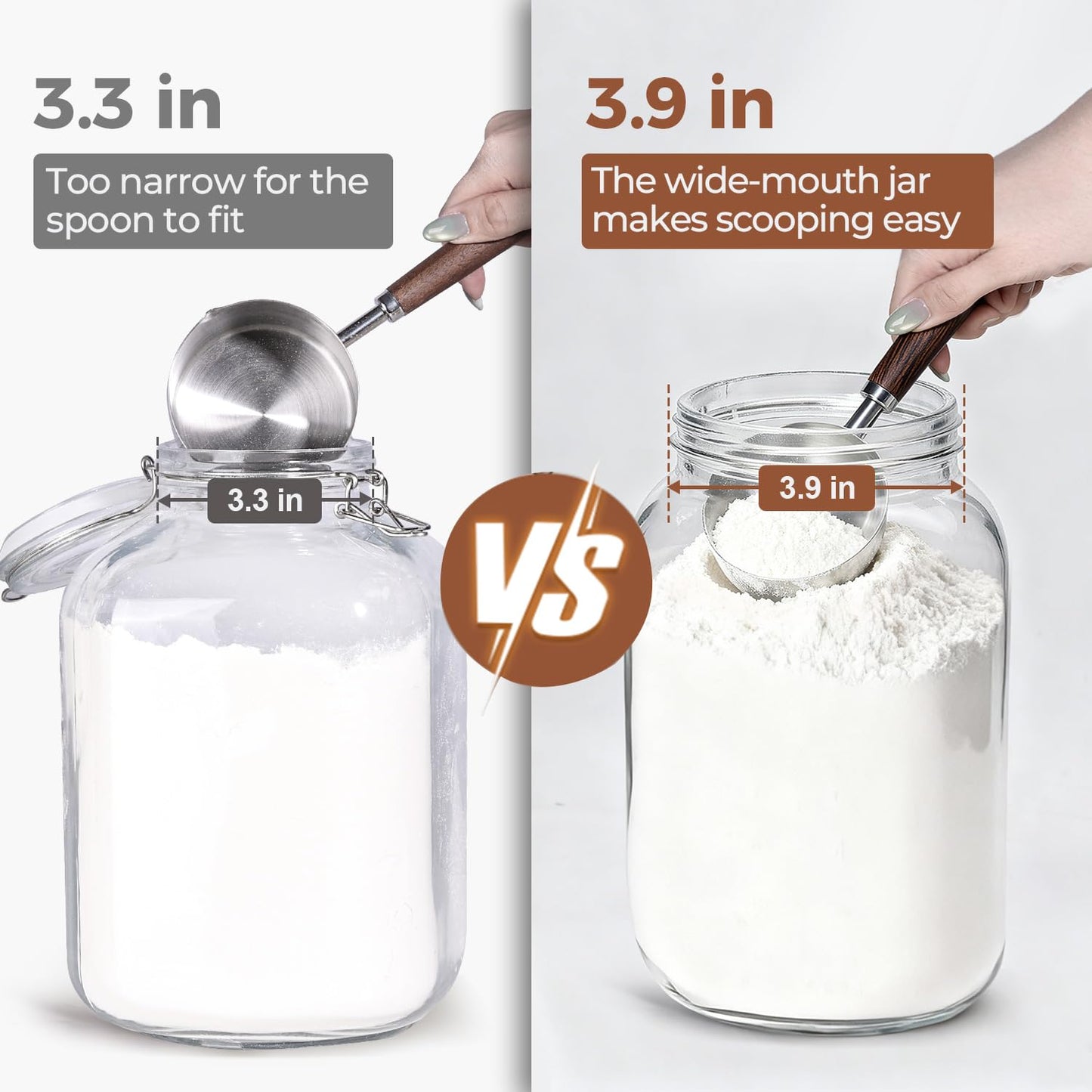 ComSaf 1 Gallon Mason Jars 2 Pcs, 128 oz Glass Jars with Lids, Flour Sugar Storage Containers, Large Glass Containers for Pickles, Fermented Food, Sourdough Starter, Food Storage, Homemade Drinks