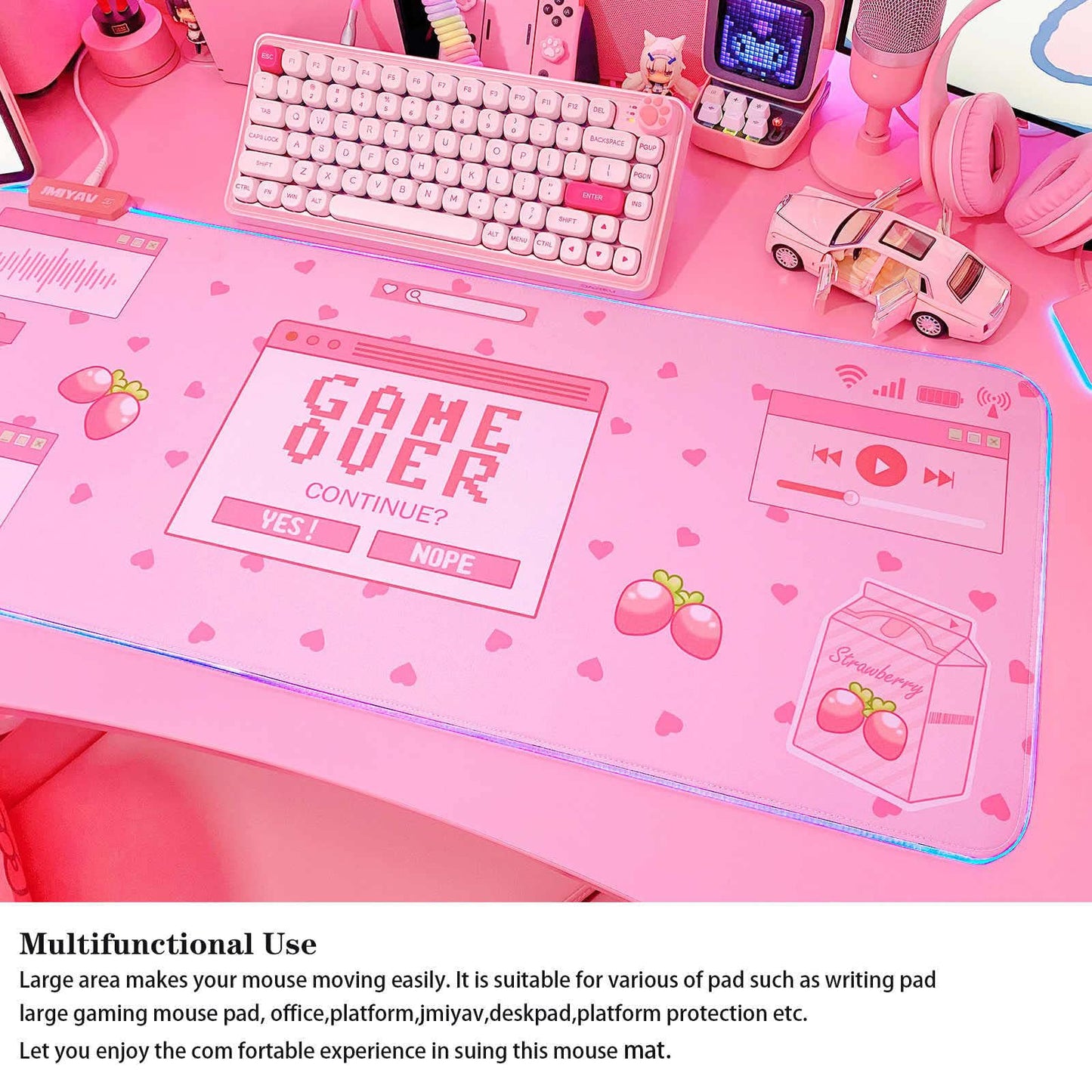 JMIYAV Pink RGB Gaming Mouse Pad 31.5x12 Inch PC XL Large Extended Glowing Led Light Up Desk Pad Non-Slip Rubber Jmiyav Base Computer Mouse Pad Cute Mousepad Mat 31.5x12 Inch Over