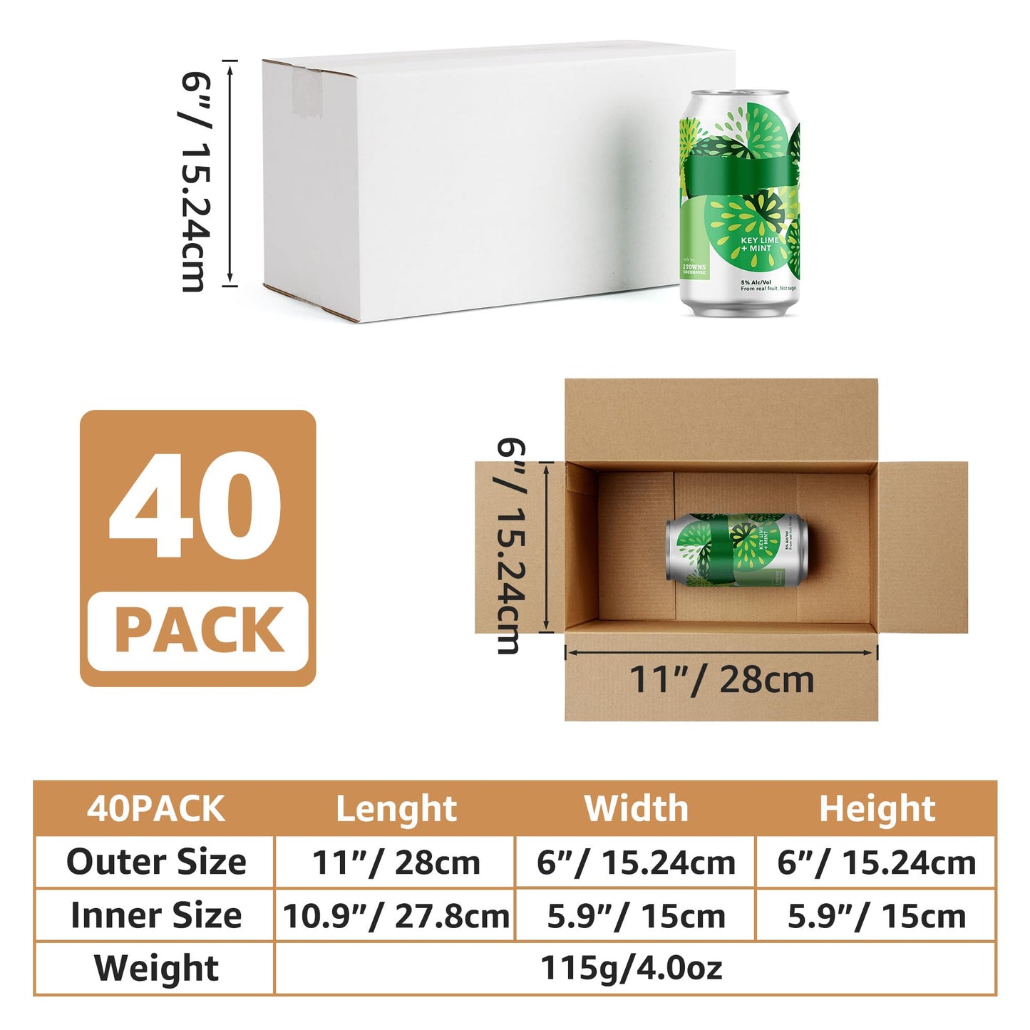 EXYGLO 40 Pack 11x6x6 Shipping Boxes for Small Business, White Corrugated Cardboard Small Box for Packaging, Moving, Mailing, and Storing
