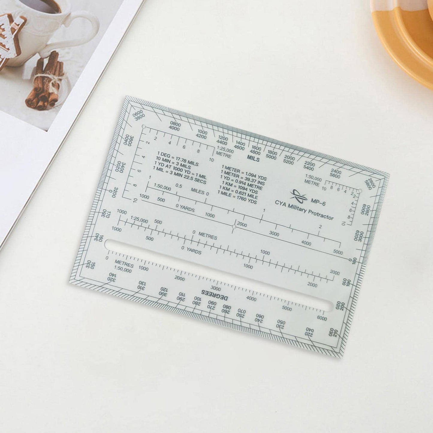 DYNWAVE Square Protractor Ruler Easy Carry Map Reading Compact Lightweight Acrylic 1:25,000 1:50,000 for Architects Engineering Measuring Map Tool