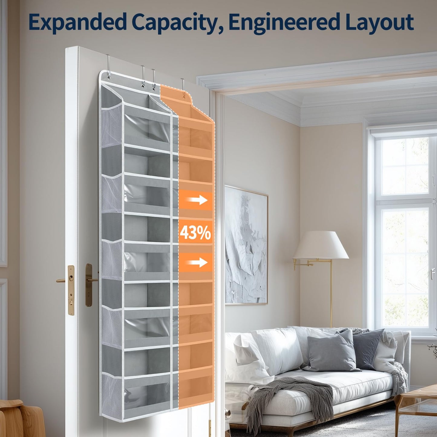 Yecaye 5-Tier Over The Door Organizer Dual-Column, 80lbs Load Extra Large Over the Door Storage of 10 Compartments, Heavy Duty Door Organizer Hanging for Bedroom Closet Nursery Bathroom, Gray, 1 Pack