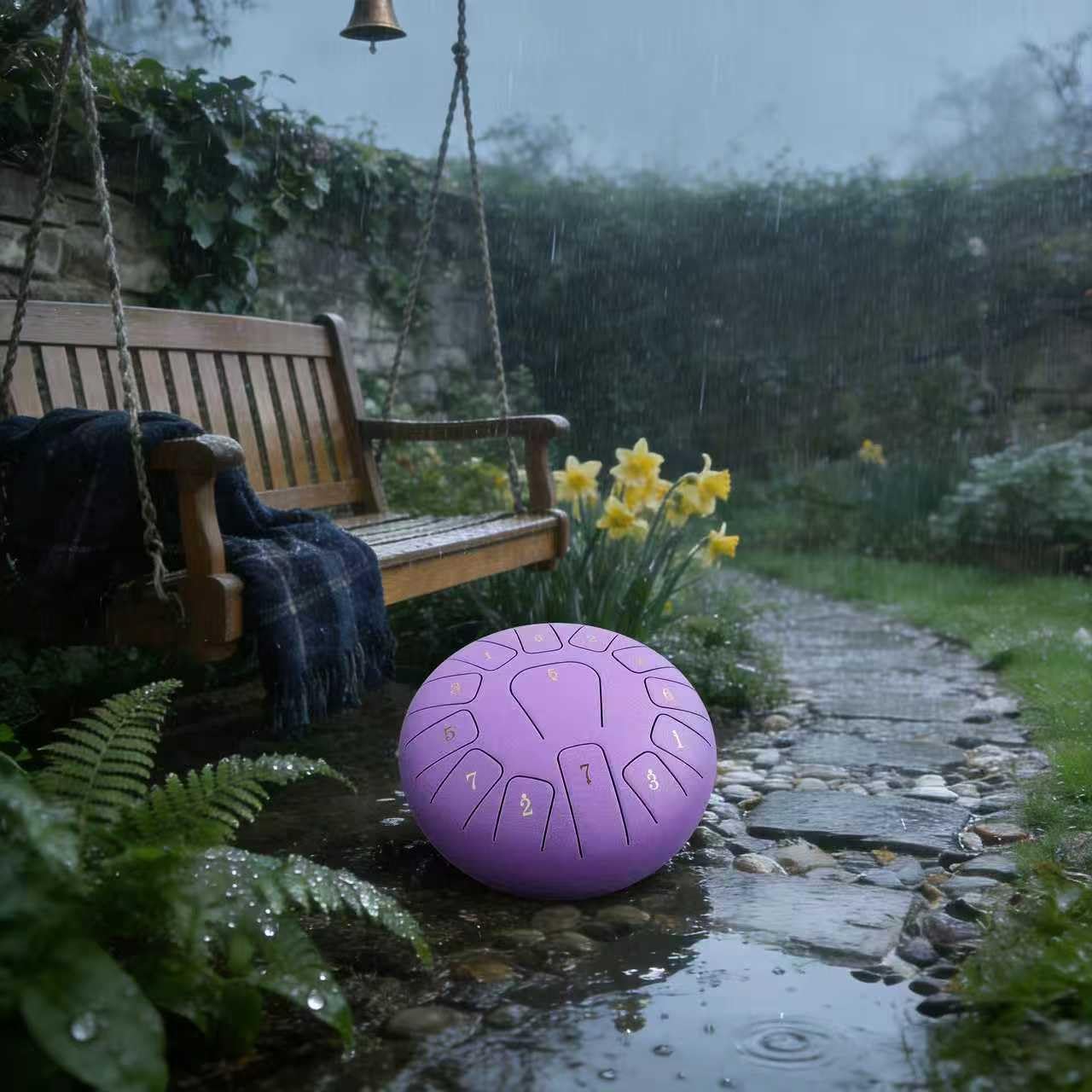 10 Inch 13 Notes Steel Tongue Drum, Pre-Tuned Rain Drum Handpan Drum with Mallets, Music Book, Storage Bag & Finger Picks, Percussion Instrument for Meditation, Relaxation & Gift (Purple)