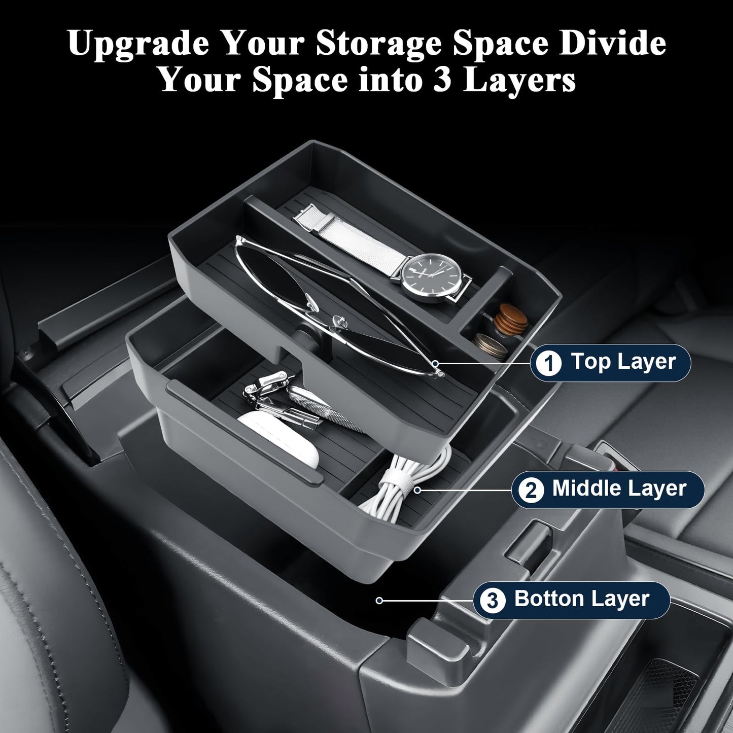 BIBIBO 2Packs for 2026 Subaru Outback Center Console Organizer 2026 Subaru Outback(Premium,Limited,Touring,Wilderness,Limited XT,Touring XT) Console Tray 2026 Outback Console Insert Tray-Double Layers