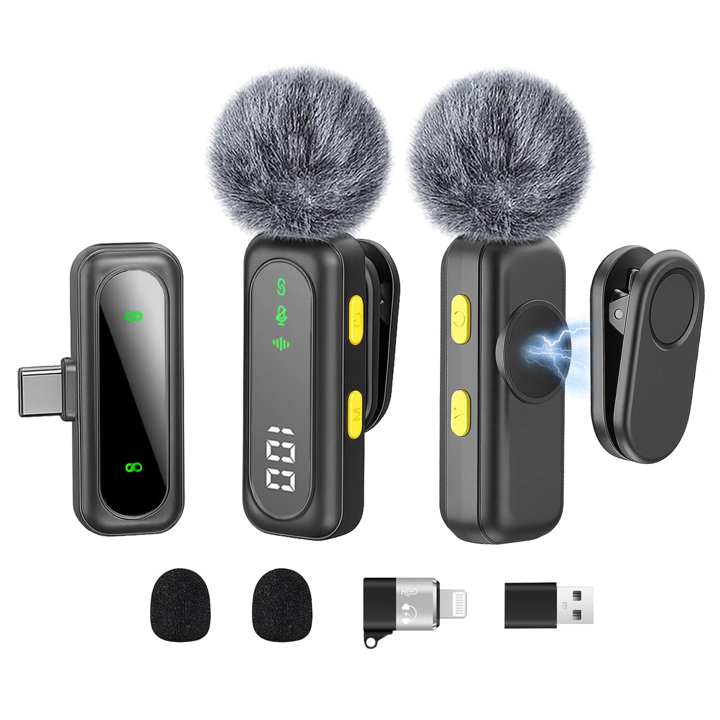 Wireless Lavalier Microphone for iPhone Mini Mic Android/Tablet/PC Video Recording Clip-on Mics with Rotatable Clip&Denoise Recording, Ideal for Vlog Tiktok YouTube Podcast Content Creator