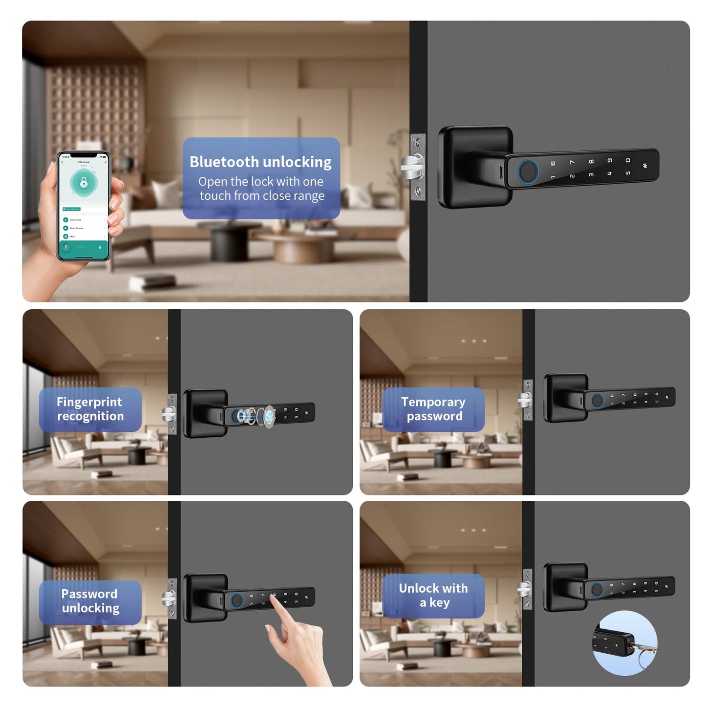 ACDOKE Smart Lock 4 in 1, Fingerprint Door Lock Set with Bluetooth Control, Keyless Entry Door Knob with APP/Code/Keys/Fingerprint, Electronic Keypad Lock Reversible Handle