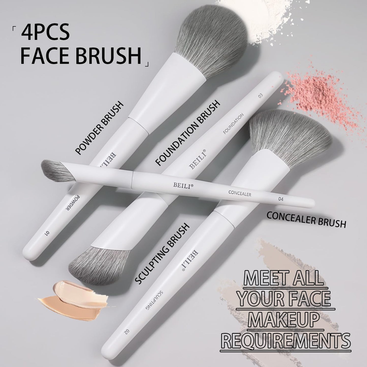 BEILI Makeup Brush Set,White Makeup Brush Set, 12 Vegan Makeup Brushes for Powder Foundation, Concealer, Eyebrows, Eyeshadow, Contour, Eyeliner, Blender Eye Brush