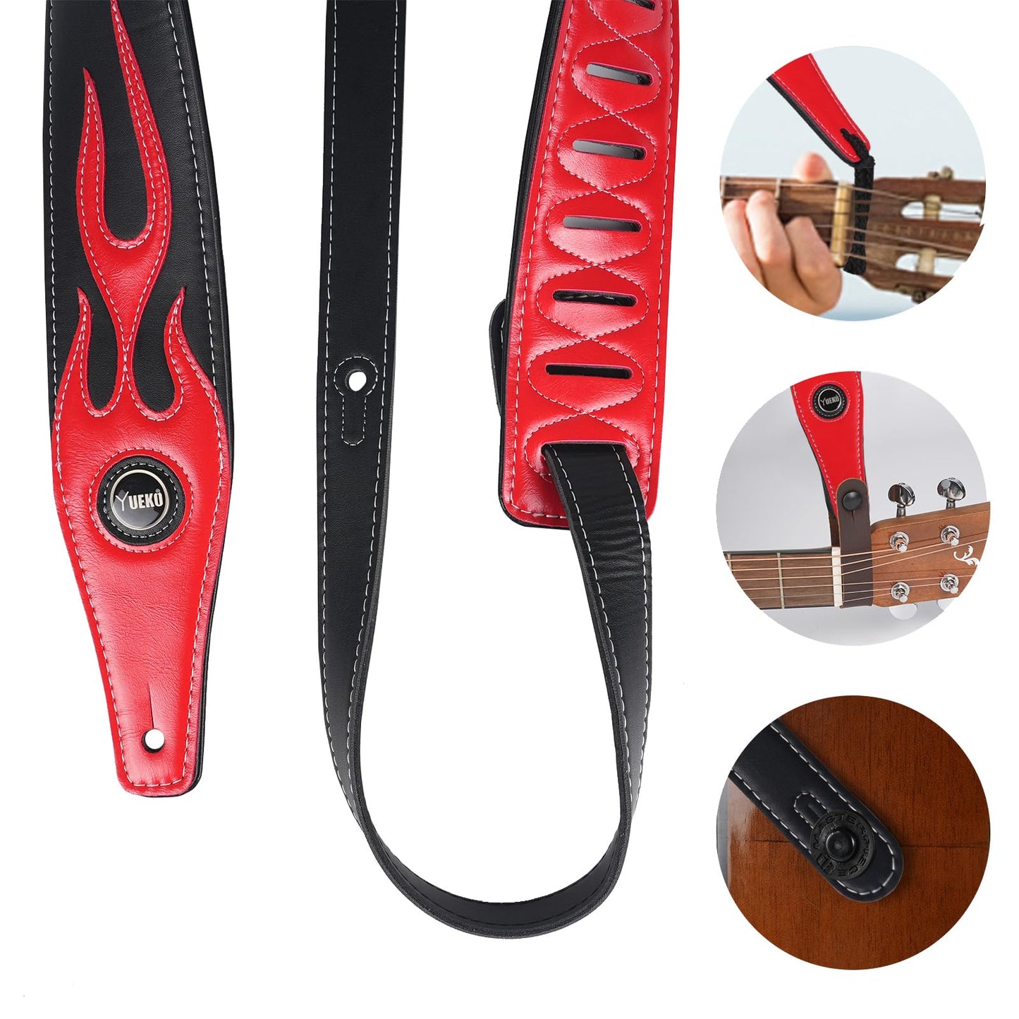 YUEKO Personality Leather Red Flame Series Guitar Strap Strap For Guitar Bass Guitar Accessories(A5-Red Flame Black)…