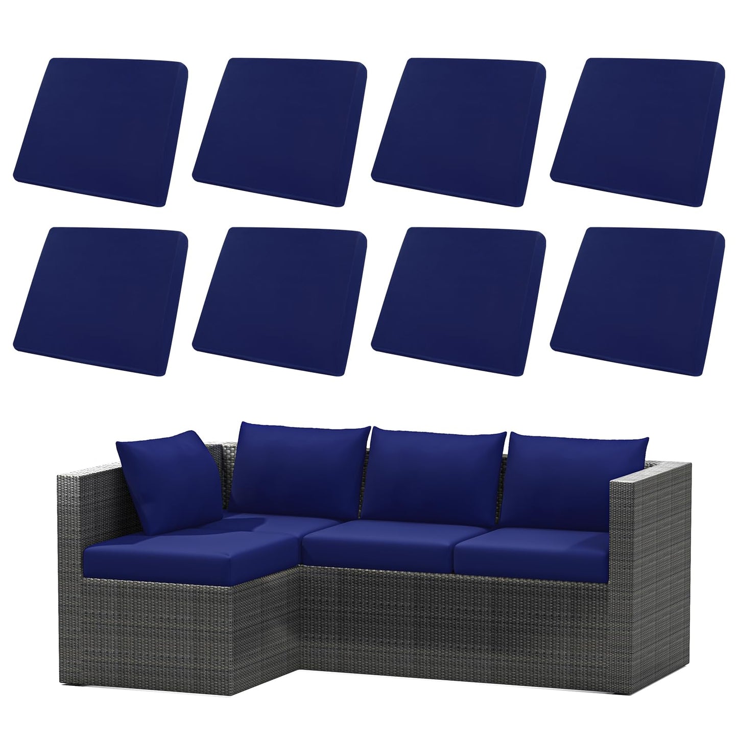 U'Artlines 8Pcs Stretch Patio Cushion Covers Replacement, Waterproof Elastic Outdoor Cushion Covers Washable Sofa Cushion Covers Slipcovers for Outdoor Furniture Backyard (Blue, Cover Only)